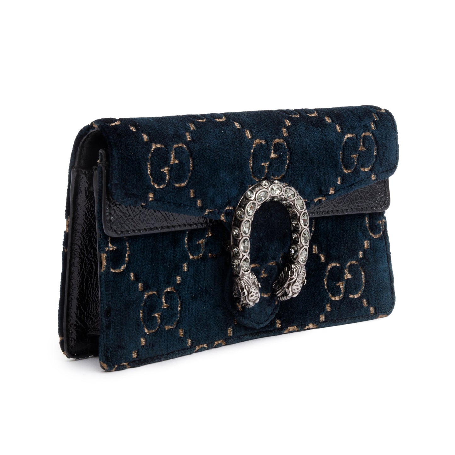 Gucci Navy GG Embossed Velvet Dionysus Super Mini Bag