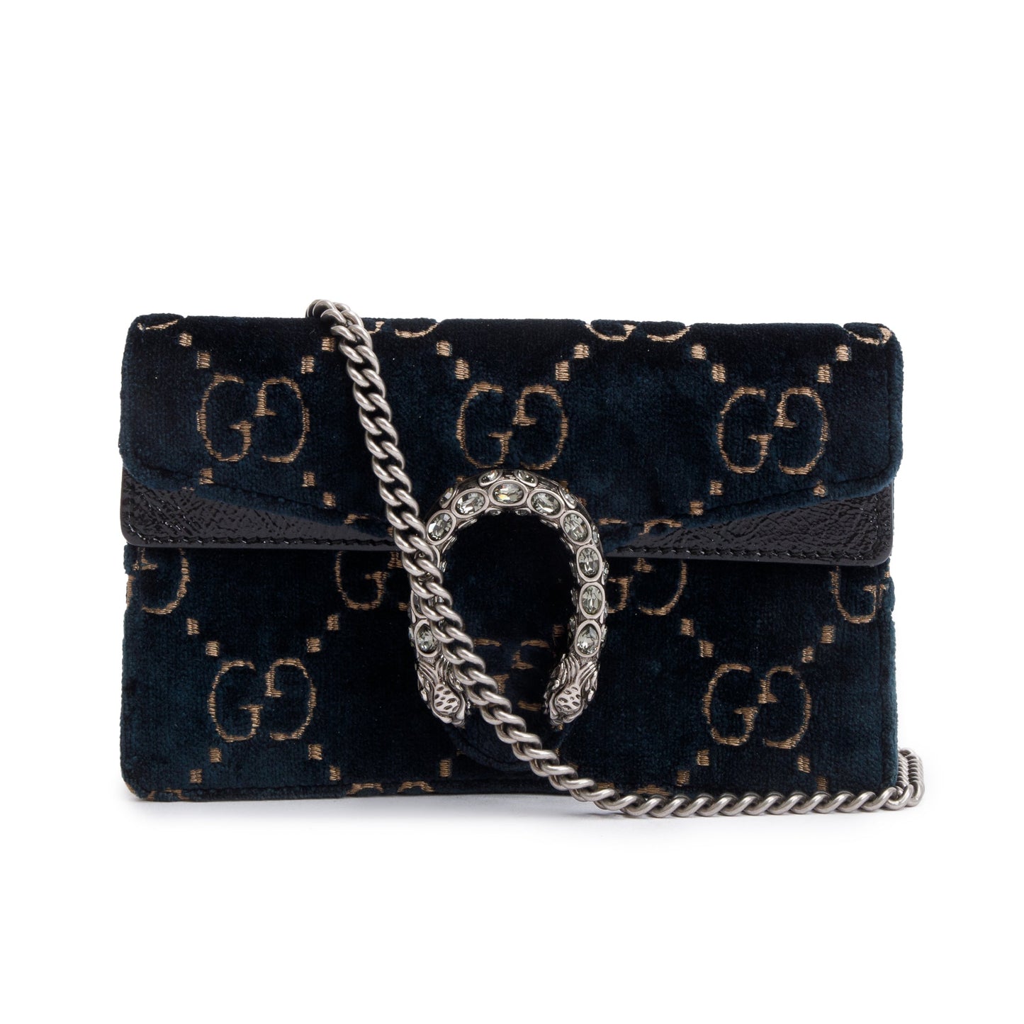 Gucci Navy GG Embossed Velvet Dionysus Super Mini Bag