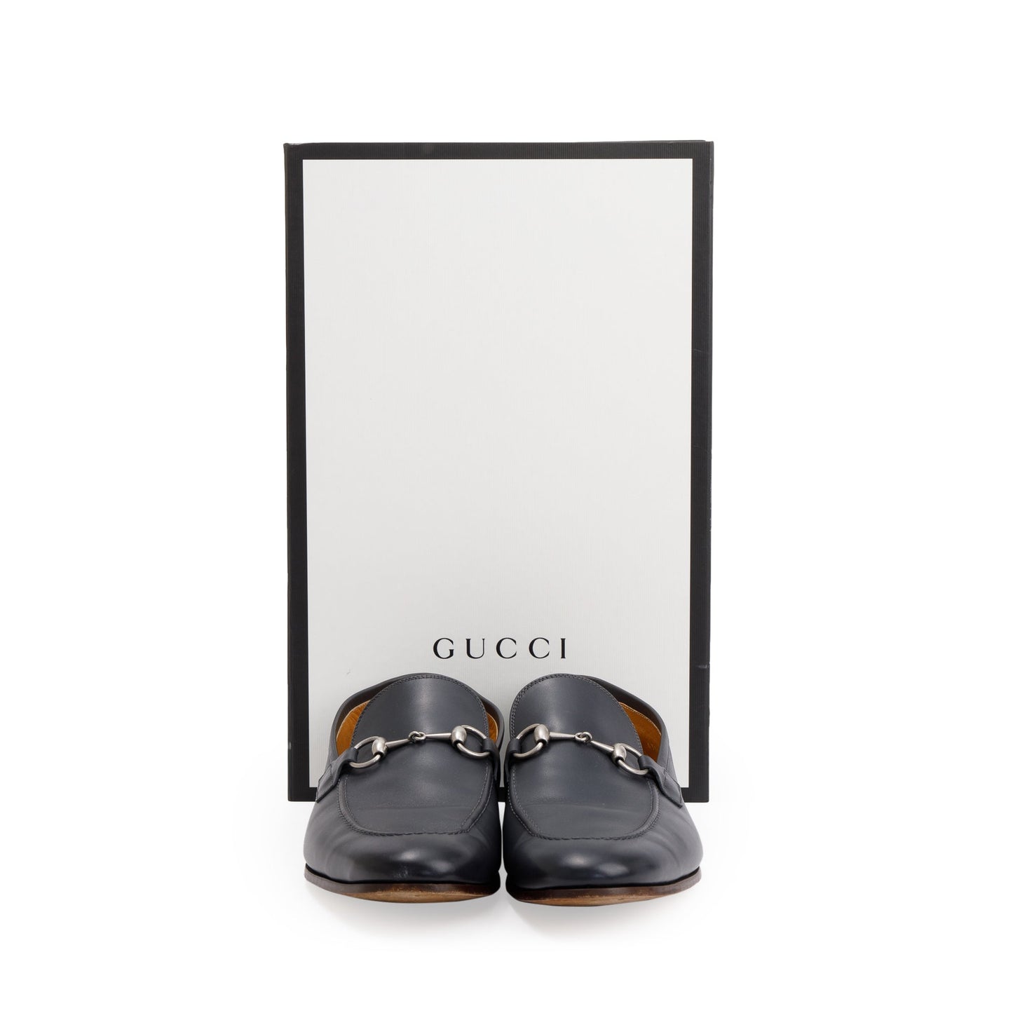 Gucci Navy Jordaan Horsebit Accent Leather Loafers, Size 10.5