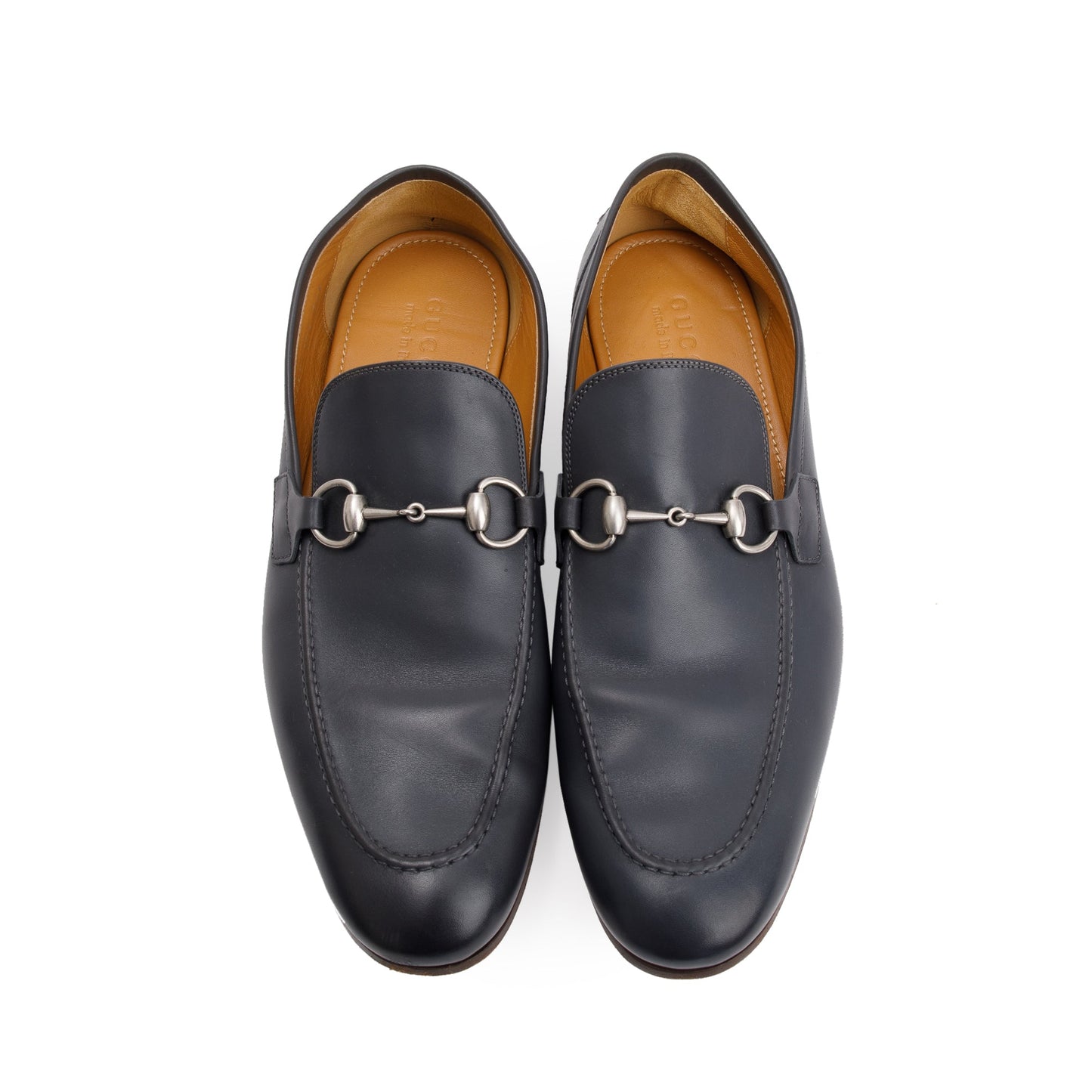 Gucci Navy Jordaan Horsebit Accent Leather Loafers, Size 10.5
