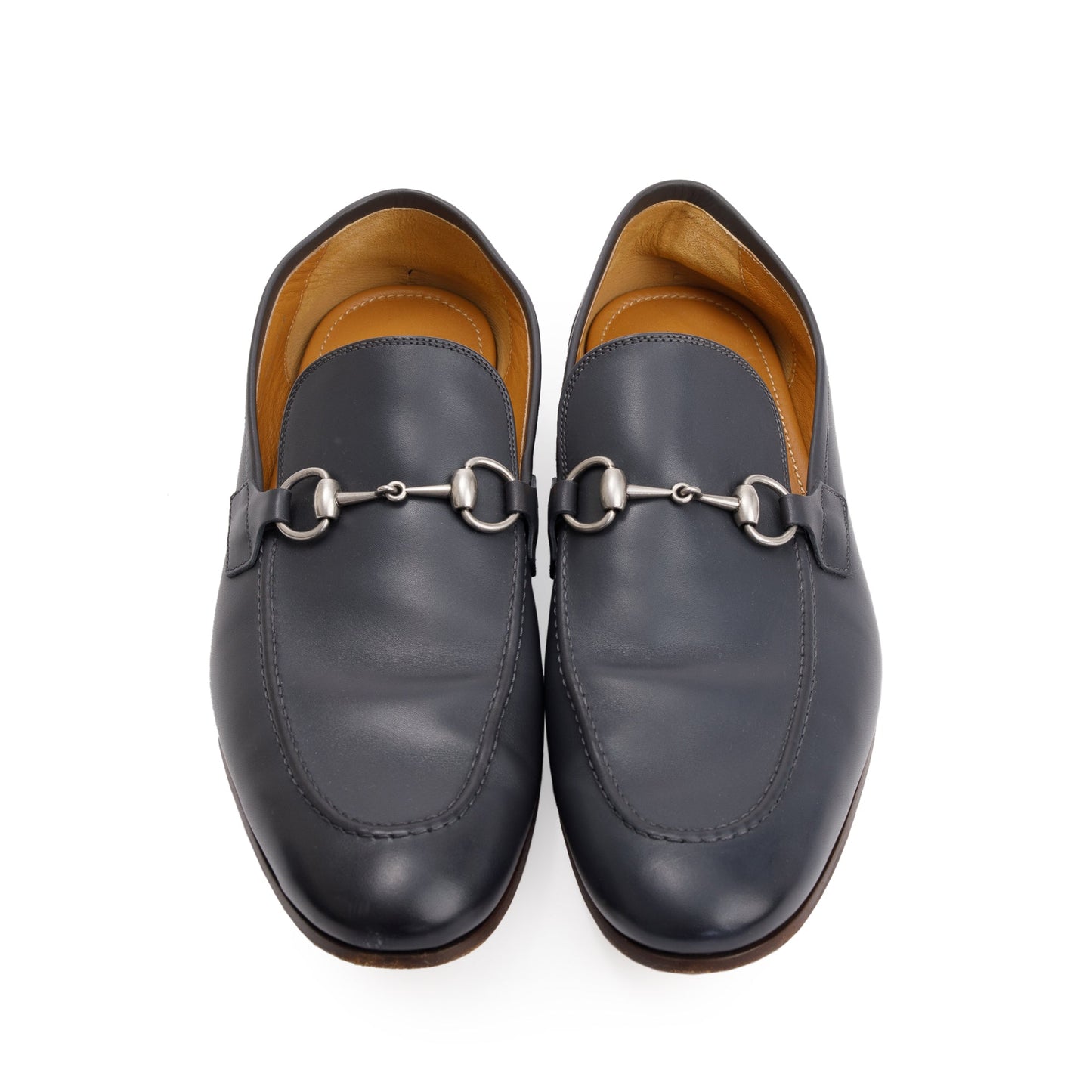 Gucci Navy Jordaan Horsebit Accent Leather Loafers, Size 10.5