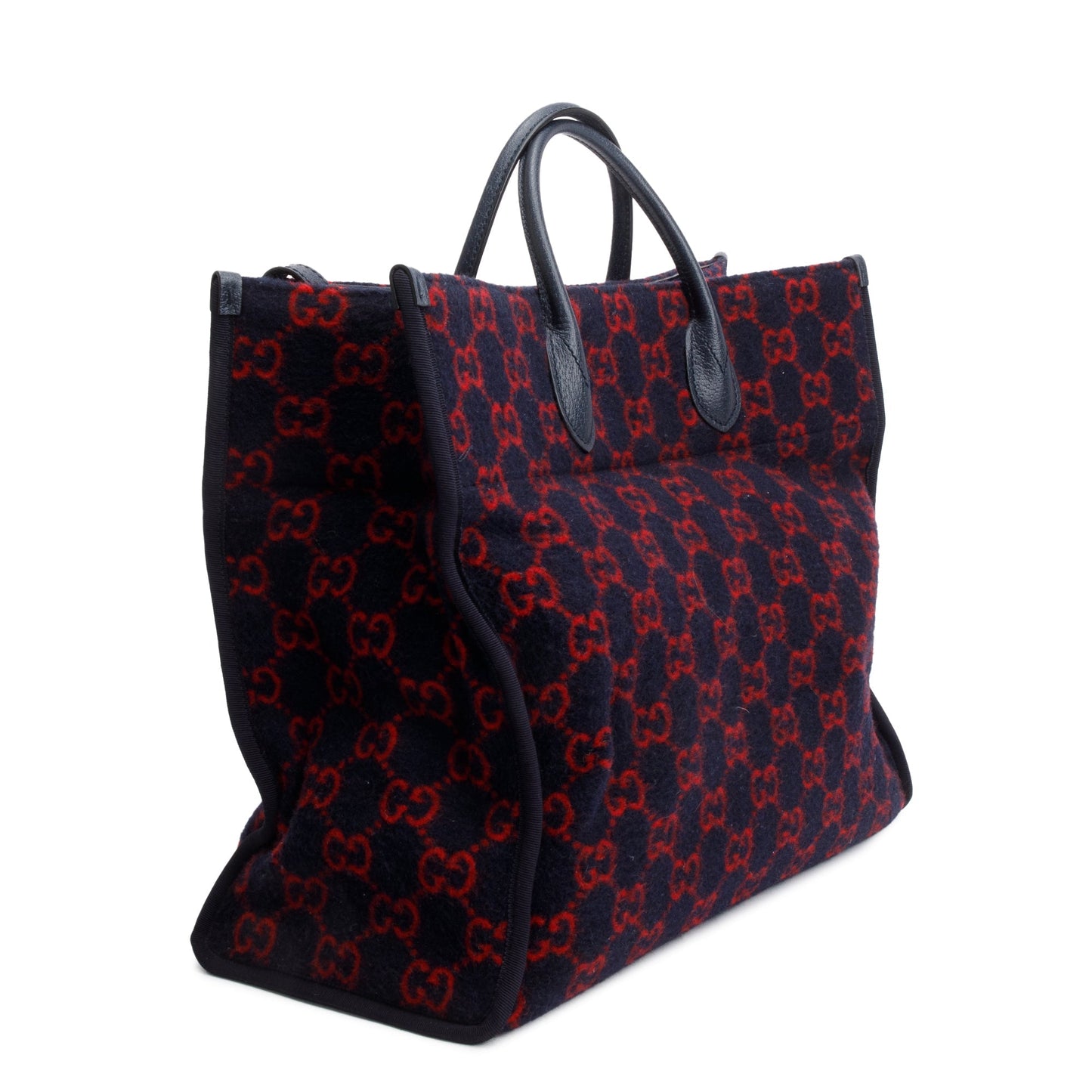 Gucci Navy/Red GG Wool Shopper Tote