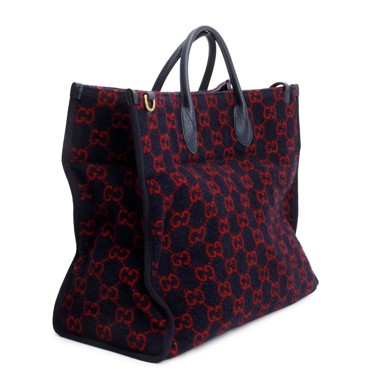 Gucci Navy/Red GG Wool Shopper Tote