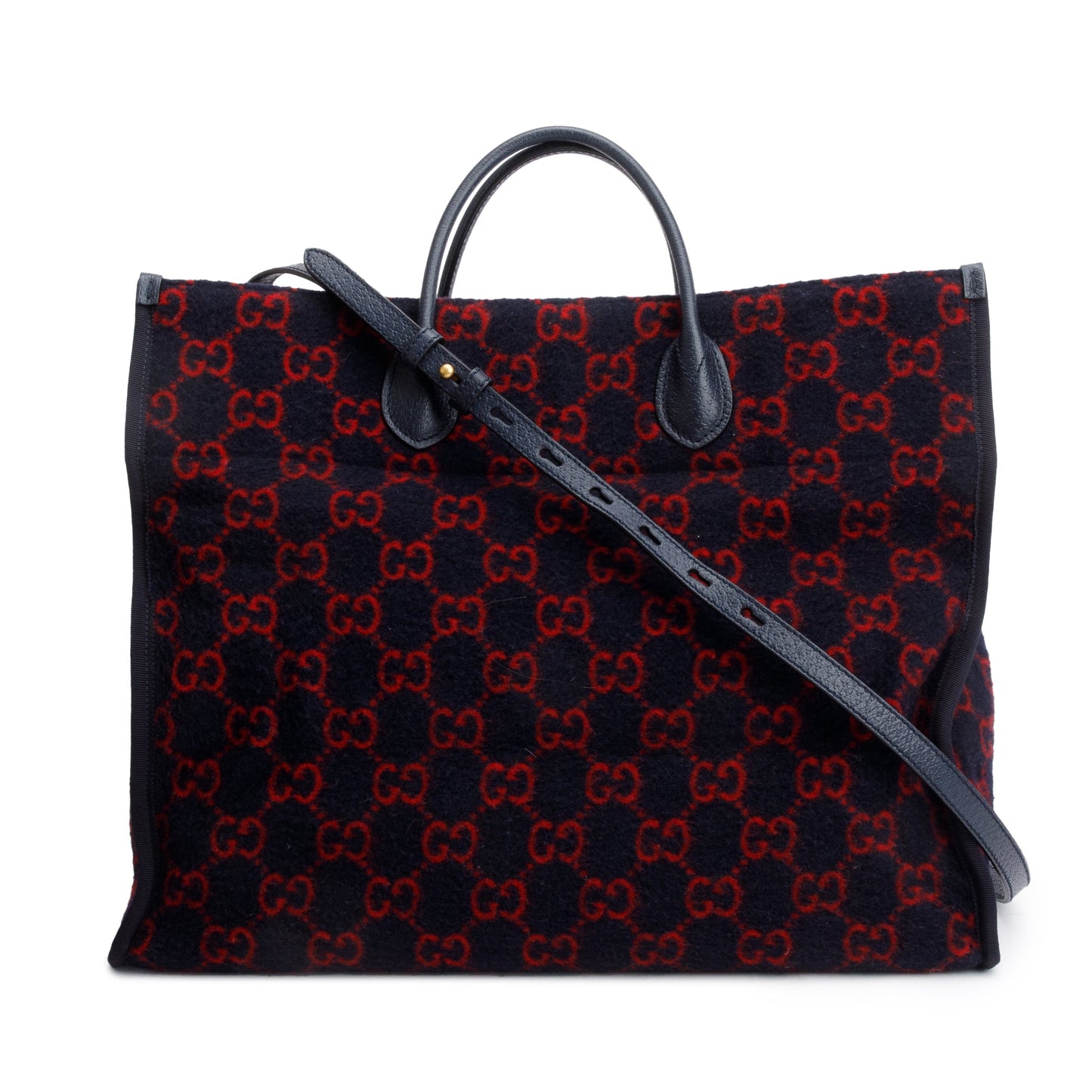 Gucci Navy/Red GG Wool Shopper Tote