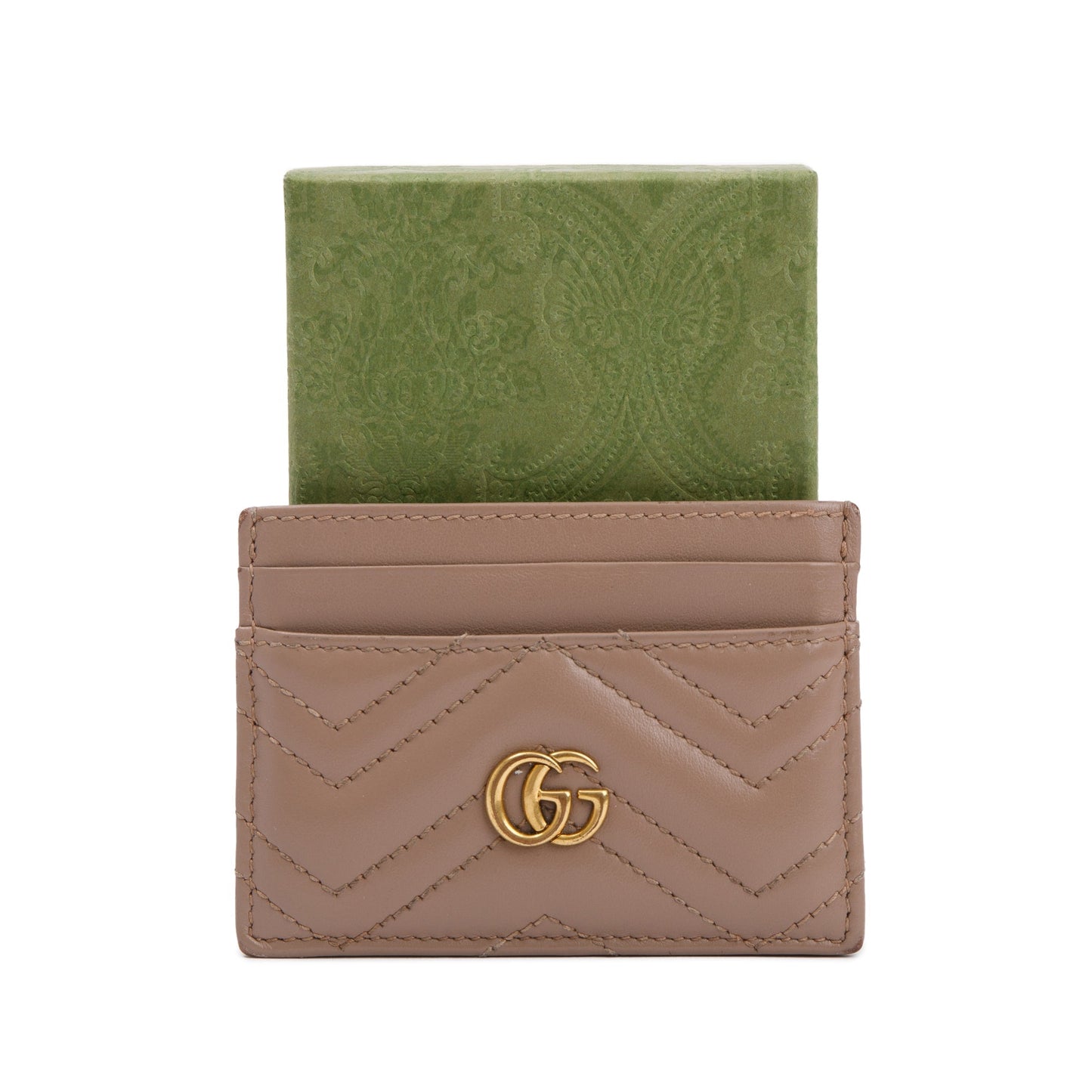Gucci Neutral Calfskin Leather GG Marmont Card Holder