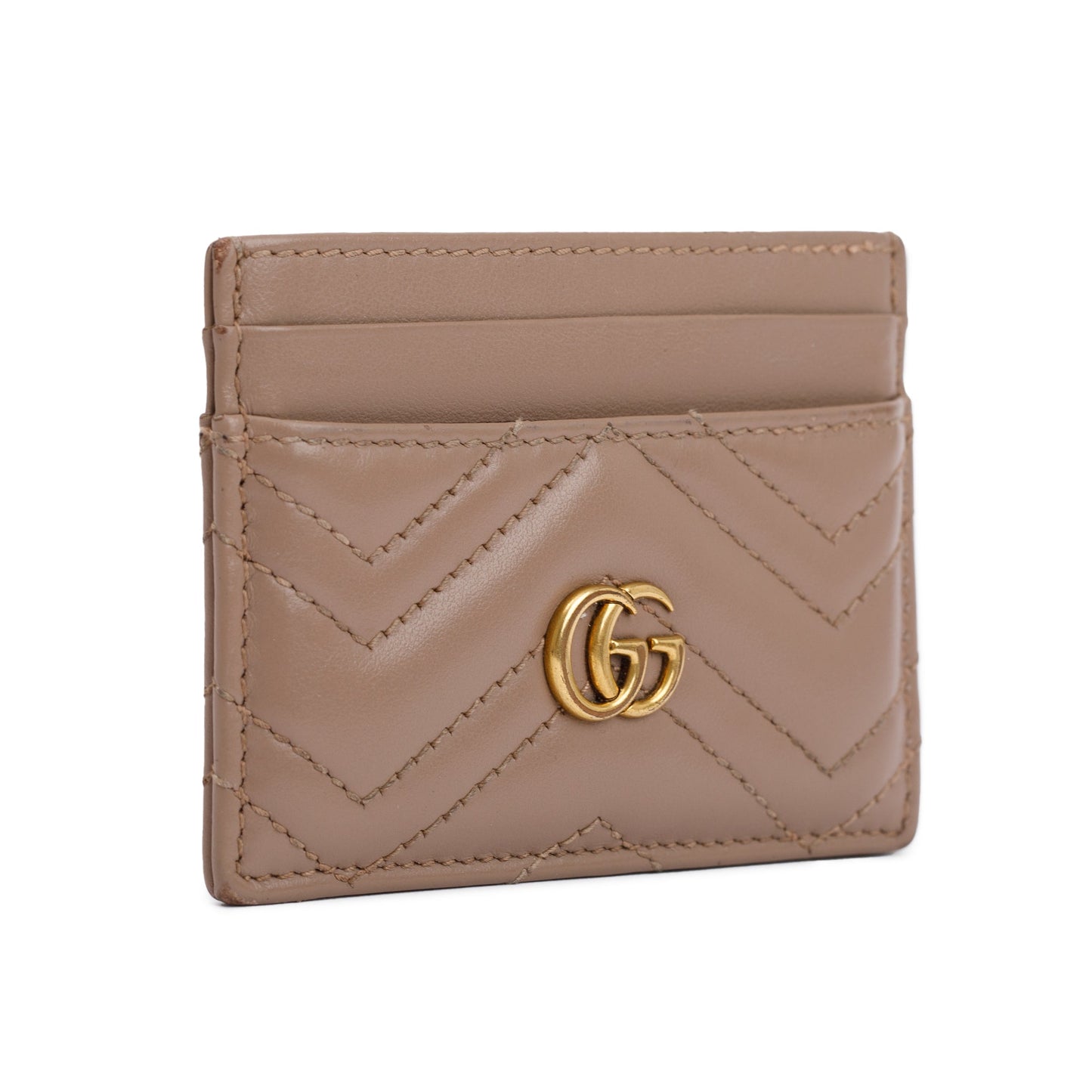 Gucci Neutral Calfskin Leather GG Marmont Card Holder