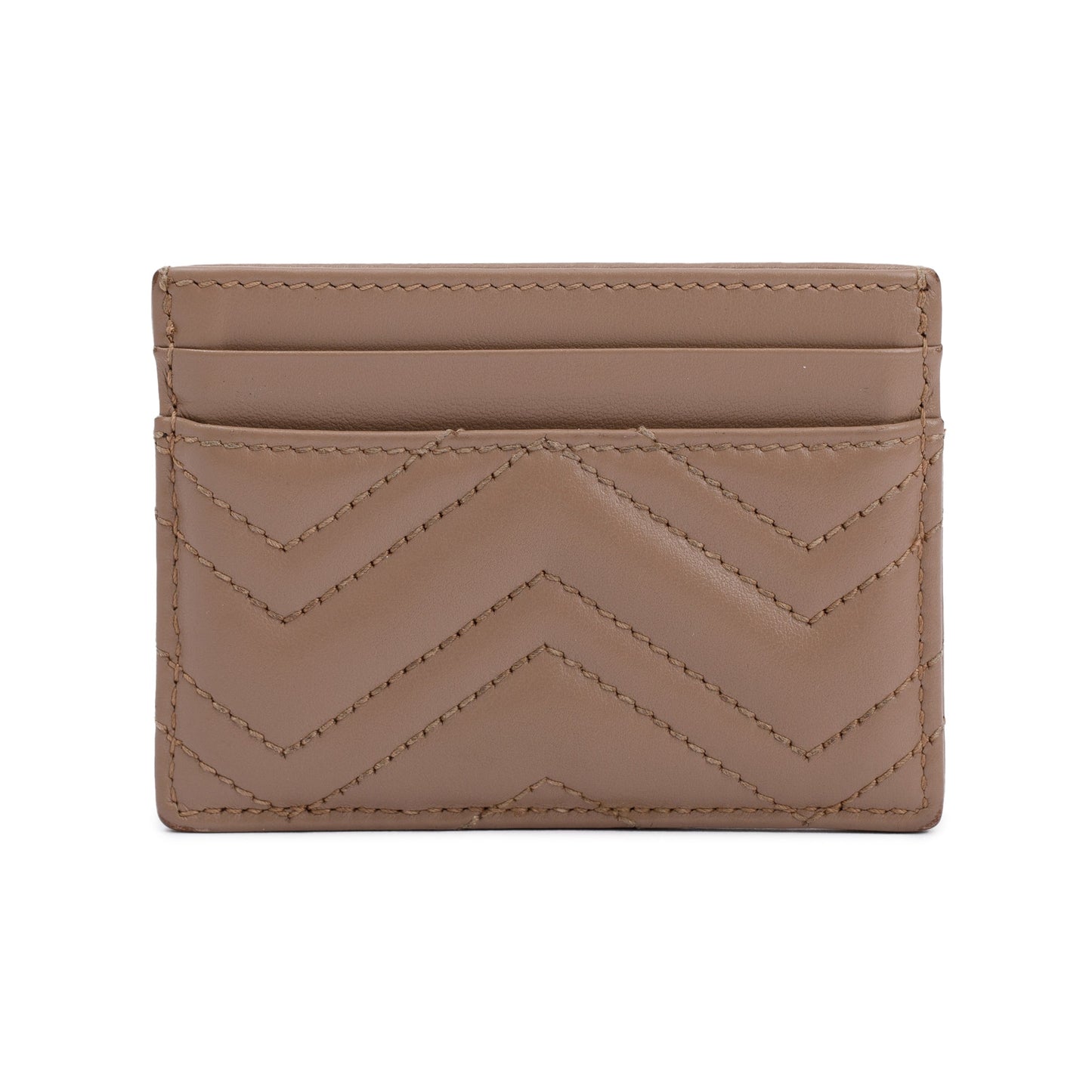 Gucci Neutral Calfskin Leather GG Marmont Card Holder