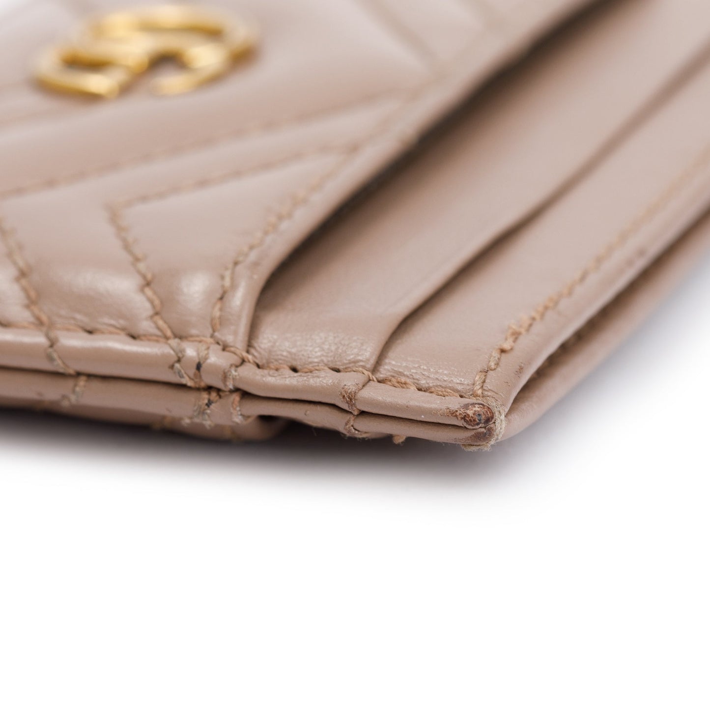Gucci Neutral Calfskin Leather GG Marmont Card Holder