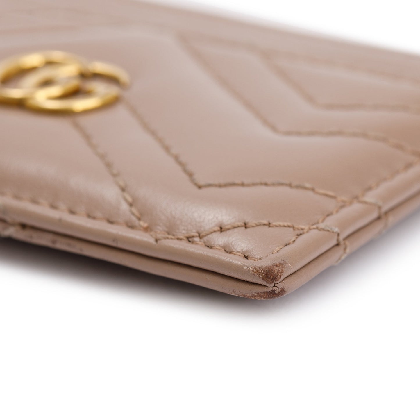 Gucci Neutral Calfskin Leather GG Marmont Card Holder