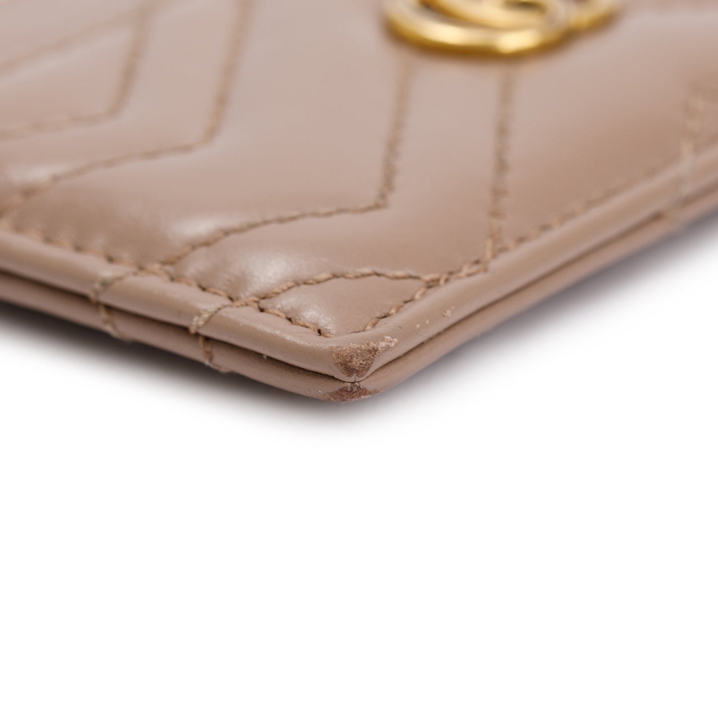Gucci Neutral Calfskin Leather GG Marmont Card Holder