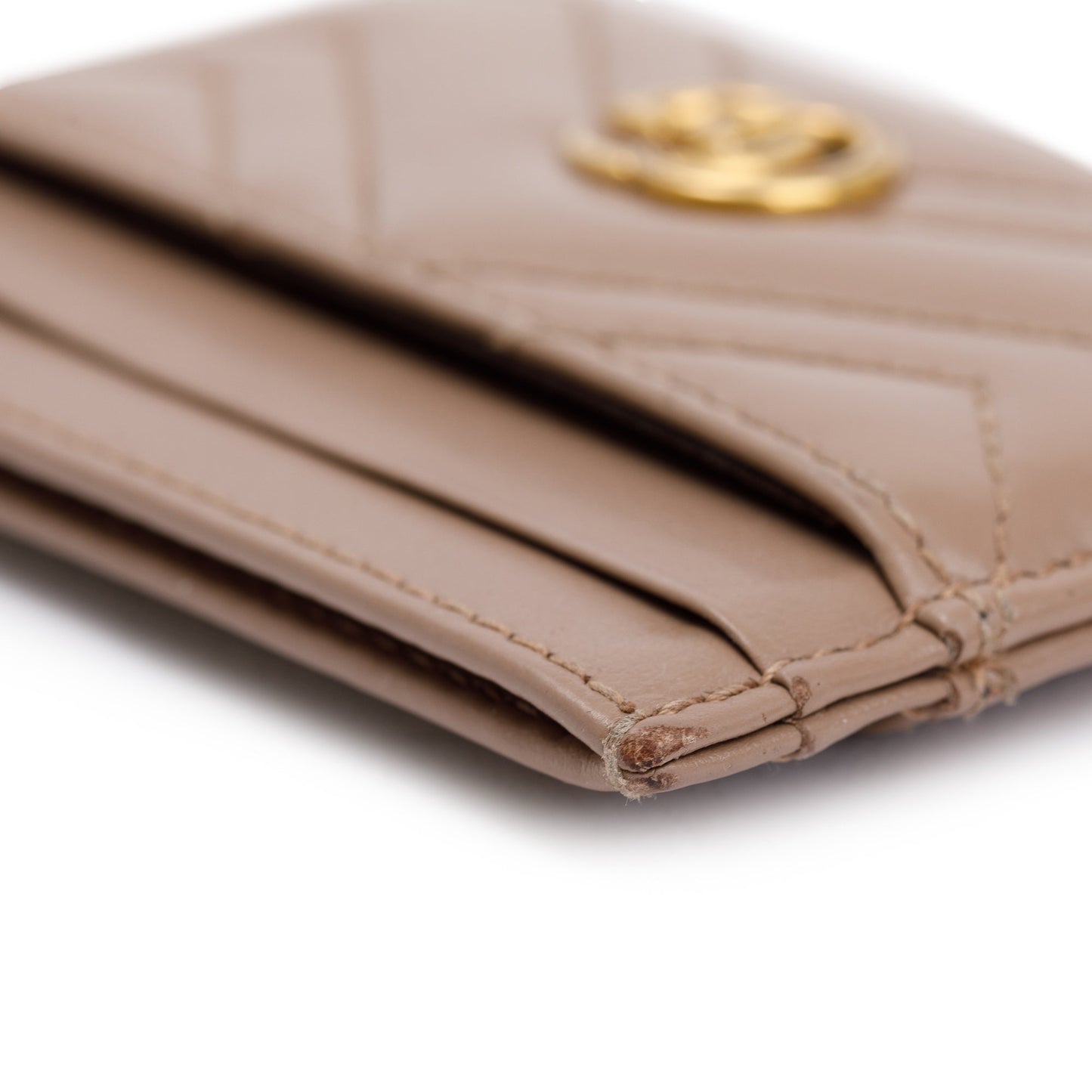 Gucci Neutral Calfskin Leather GG Marmont Card Holder