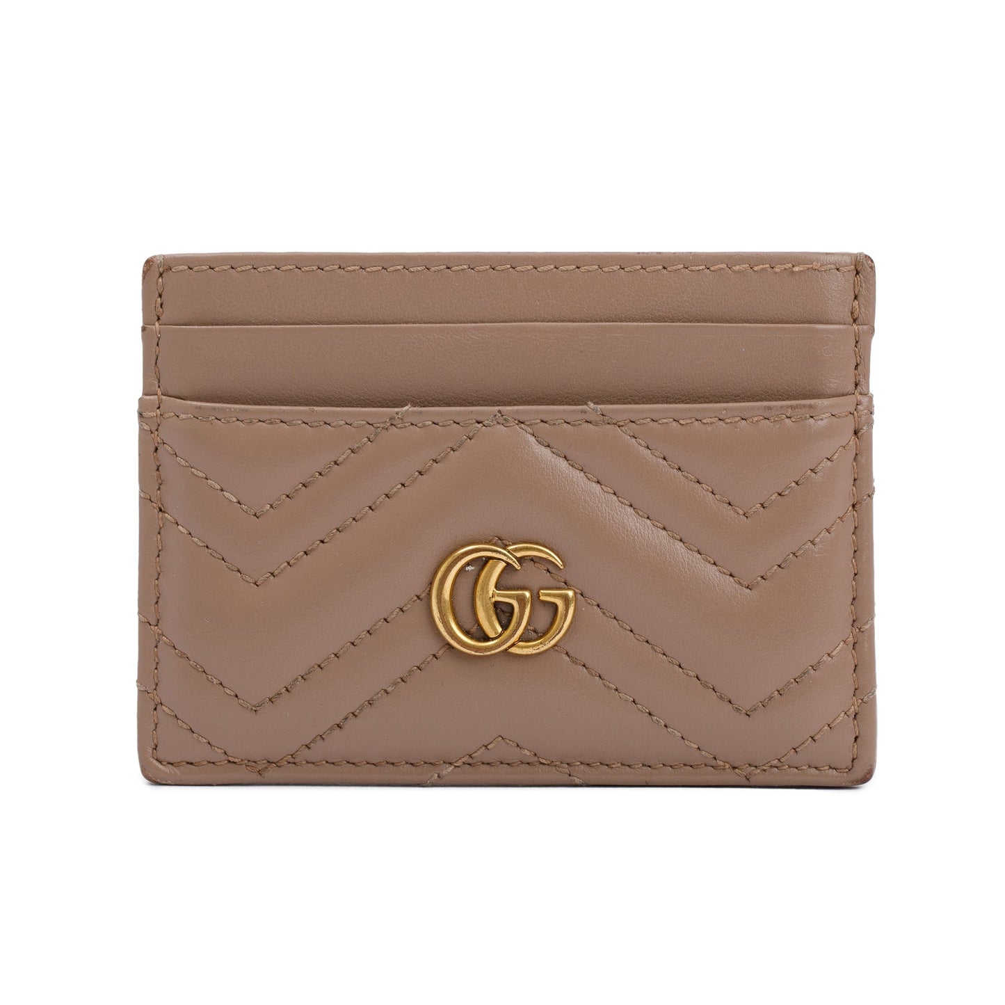 Gucci Neutral Calfskin Leather GG Marmont Card Holder