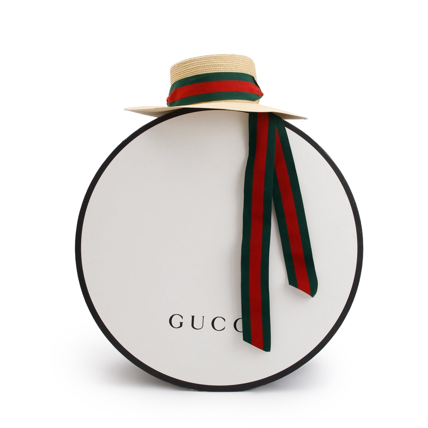 Gucci Neutral Lame Woven Paper Hat with Green & Red Web Grosgrain Ribbon, Size M 57