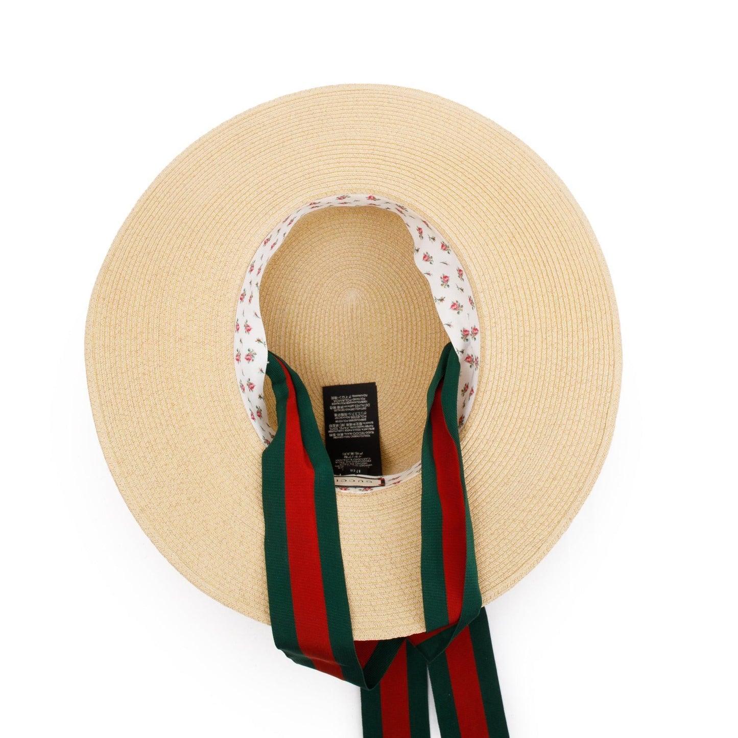 Gucci Neutral Lame Woven Paper Hat with Green & Red Web Grosgrain Ribbon, Size M 57