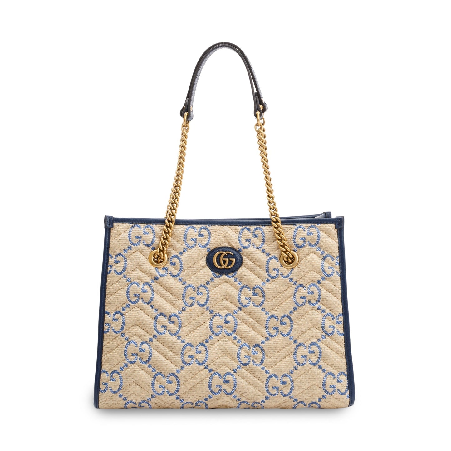 Gucci Neutral Raffia GG Marmont Tote