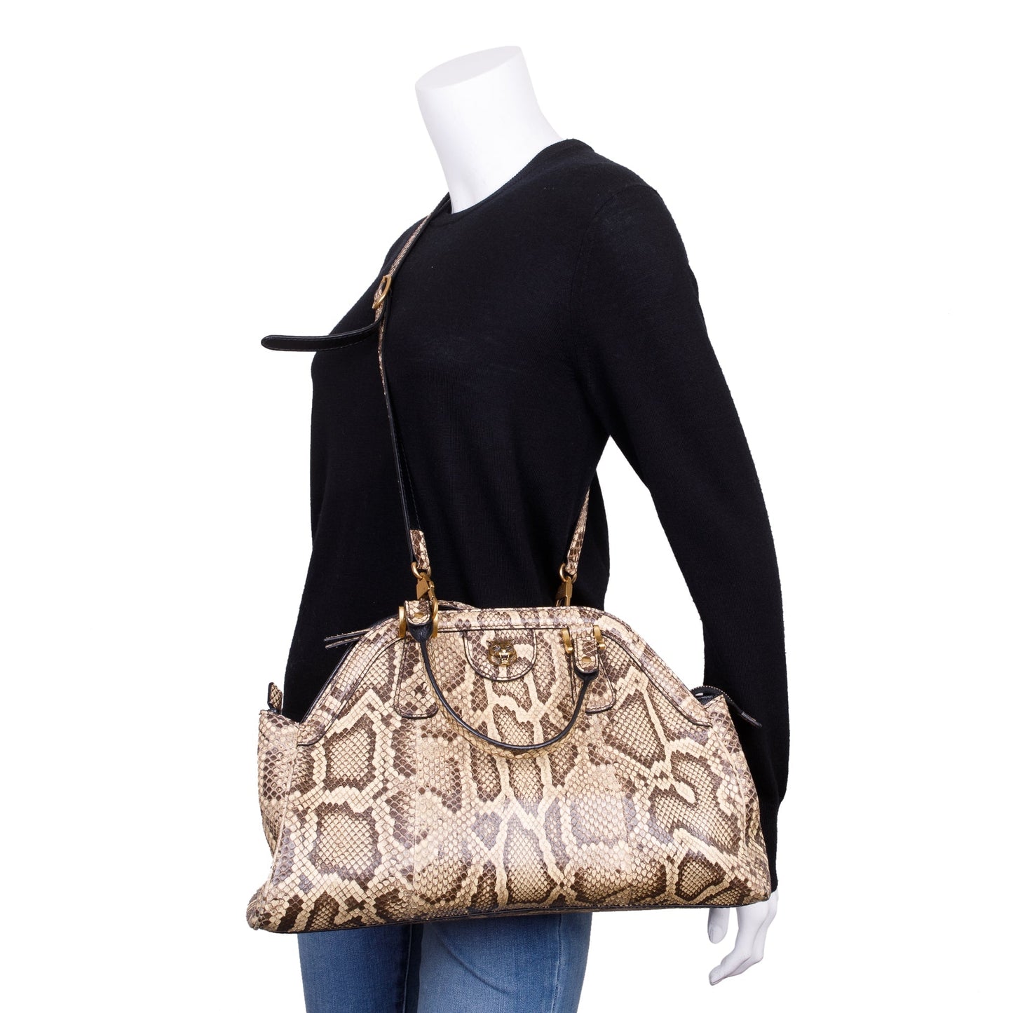 Gucci Neutrals Python Medium RE(Belle) Shoulder Bag