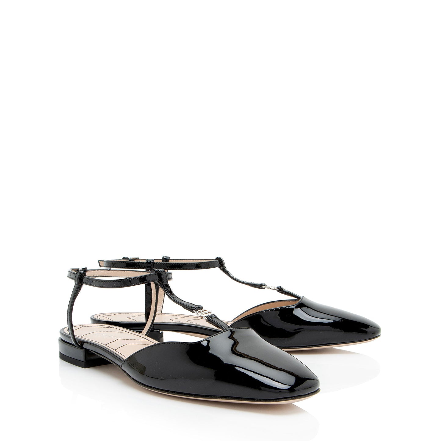 Gucci Patent Leather Double G Slingback Flats - Size 8 / 38