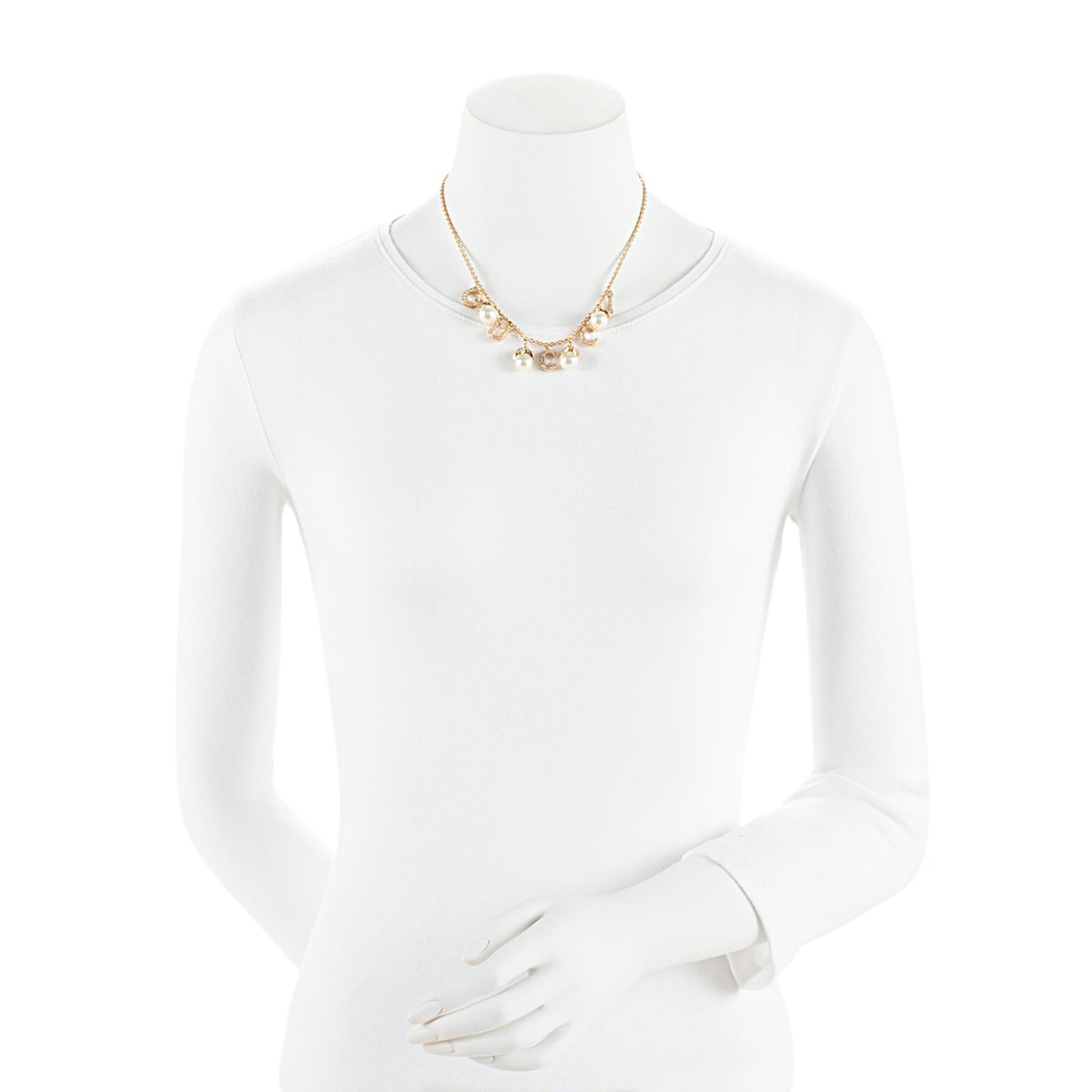 Gucci Pearl Crystal Script Necklace