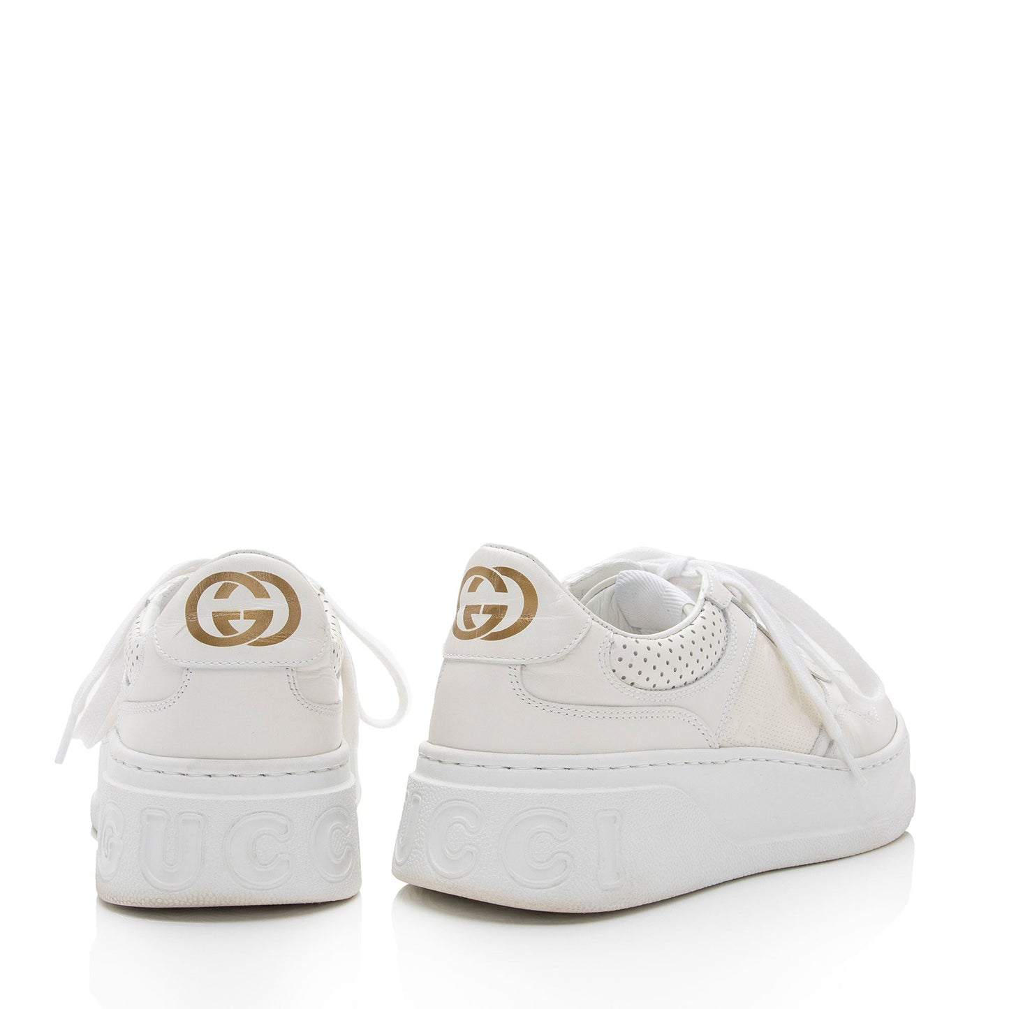 Gucci Perforated Leather GG Platform Sneakers - Size 7.5 / 37.5 (SHF-AJejAw)