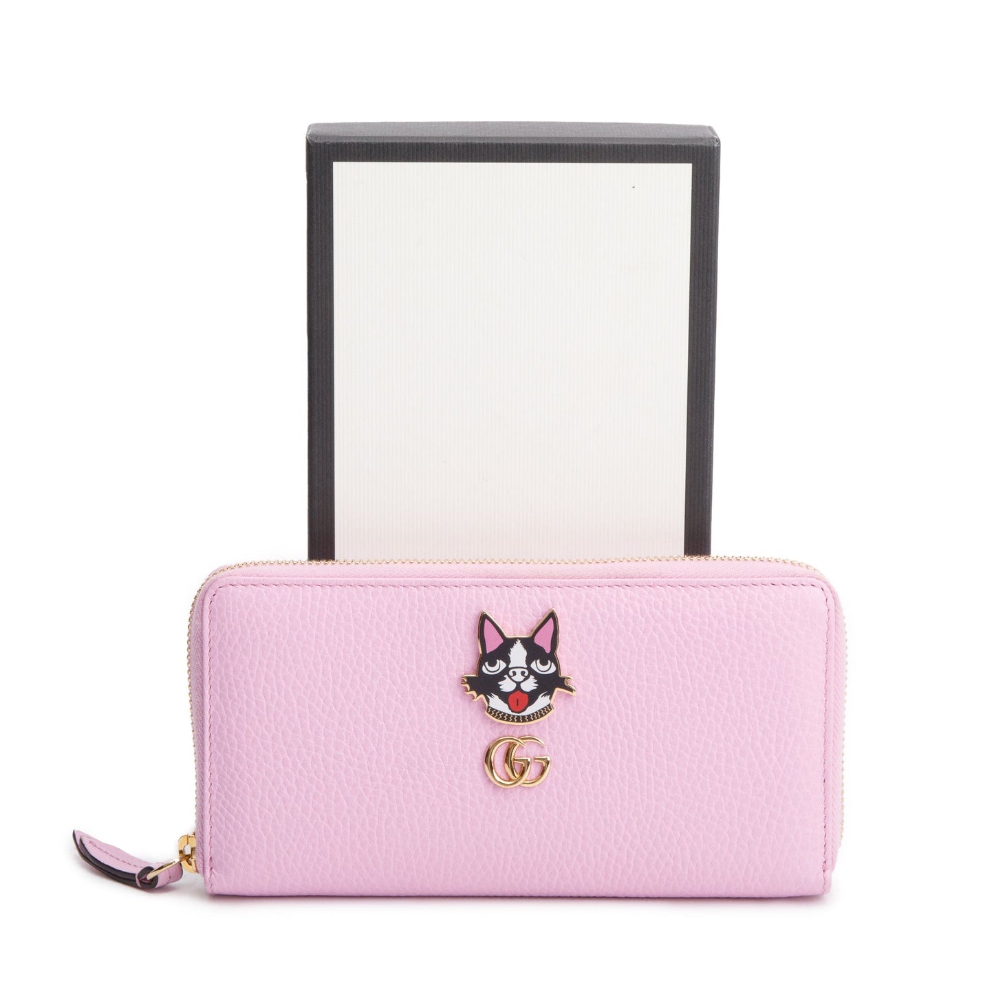 Gucci Pink Calfskin Leather Dollar GG Marmont Bosco Zip Around Wallet