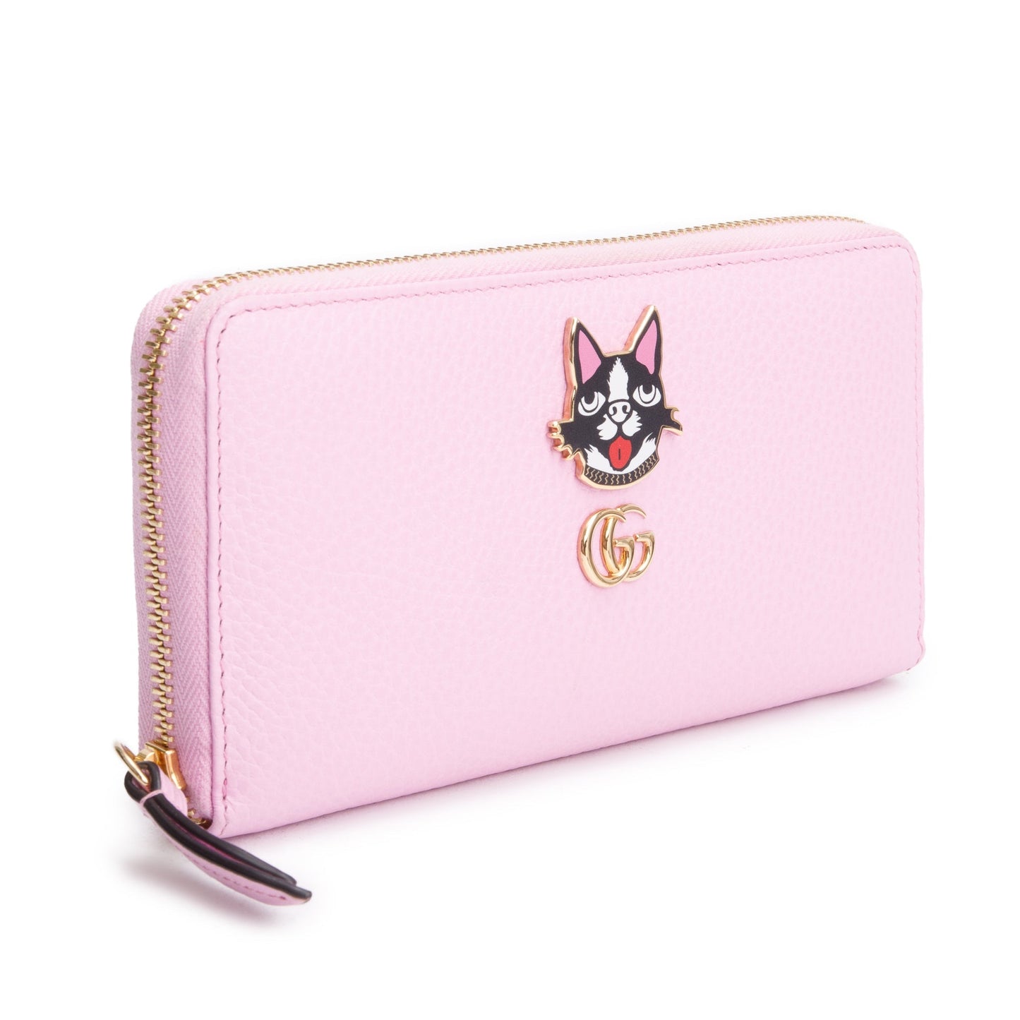 Gucci Pink Calfskin Leather Dollar GG Marmont Bosco Zip Around Wallet