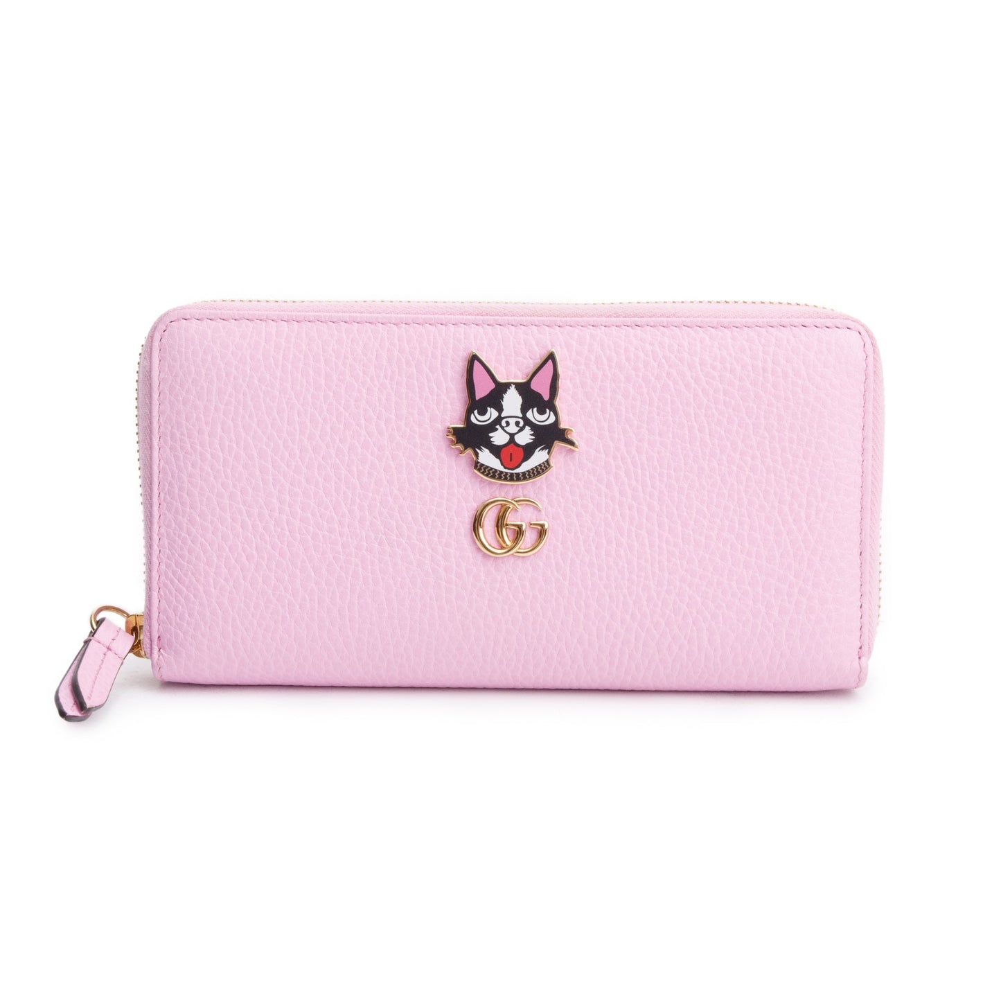 Gucci Pink Calfskin Leather Dollar GG Marmont Bosco Zip Around Wallet