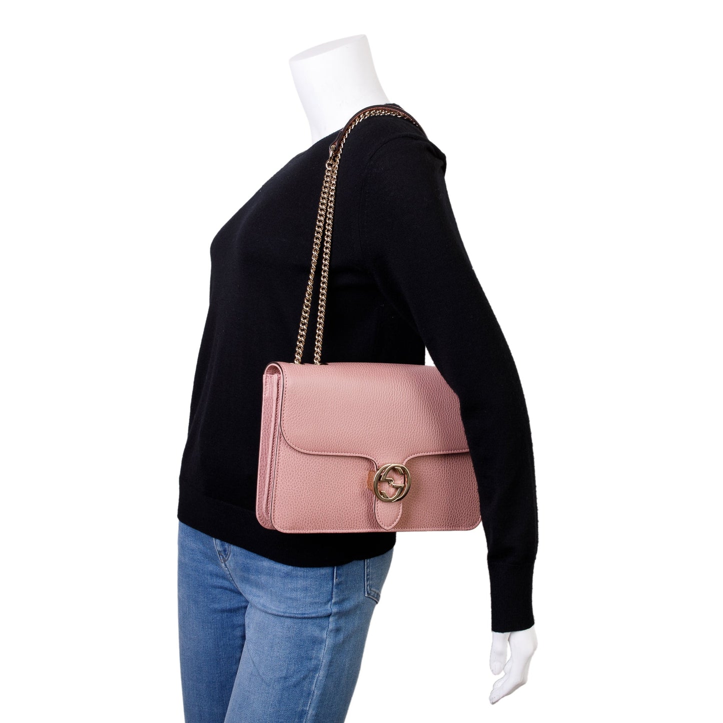 Gucci Pink Calfskin Leather Medium Dollar Interlocking GG Shoulder Bag