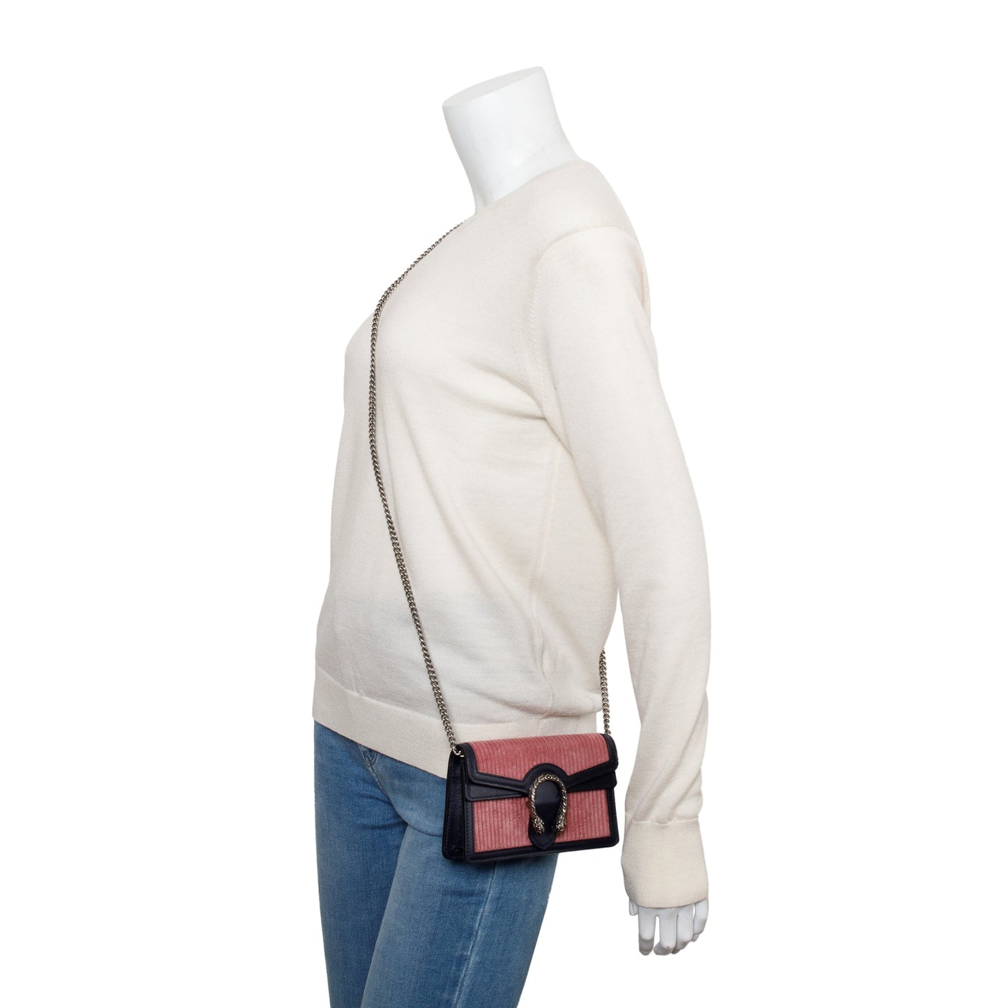 Gucci Pink Corduroy Navy Leather Dionysus Super Mini Bag