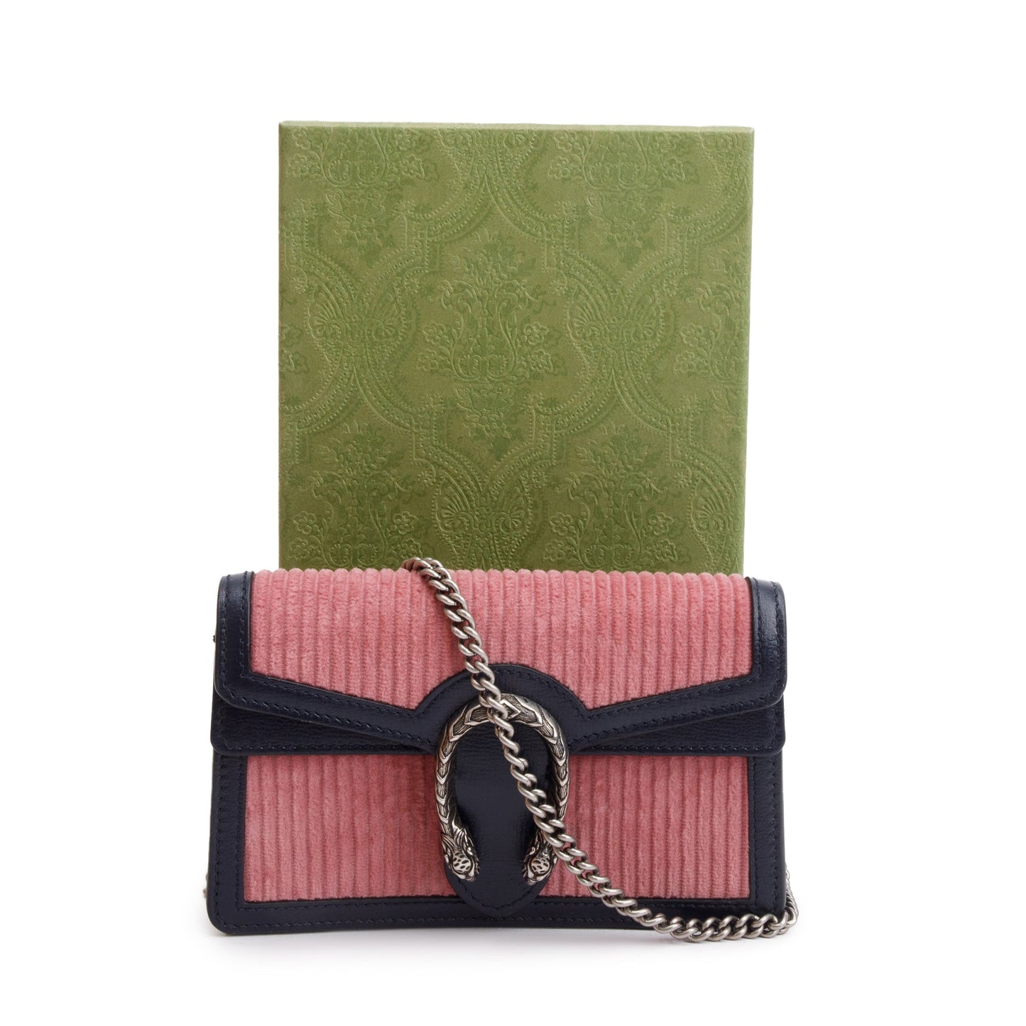 Gucci Pink Corduroy Navy Leather Dionysus Super Mini Bag