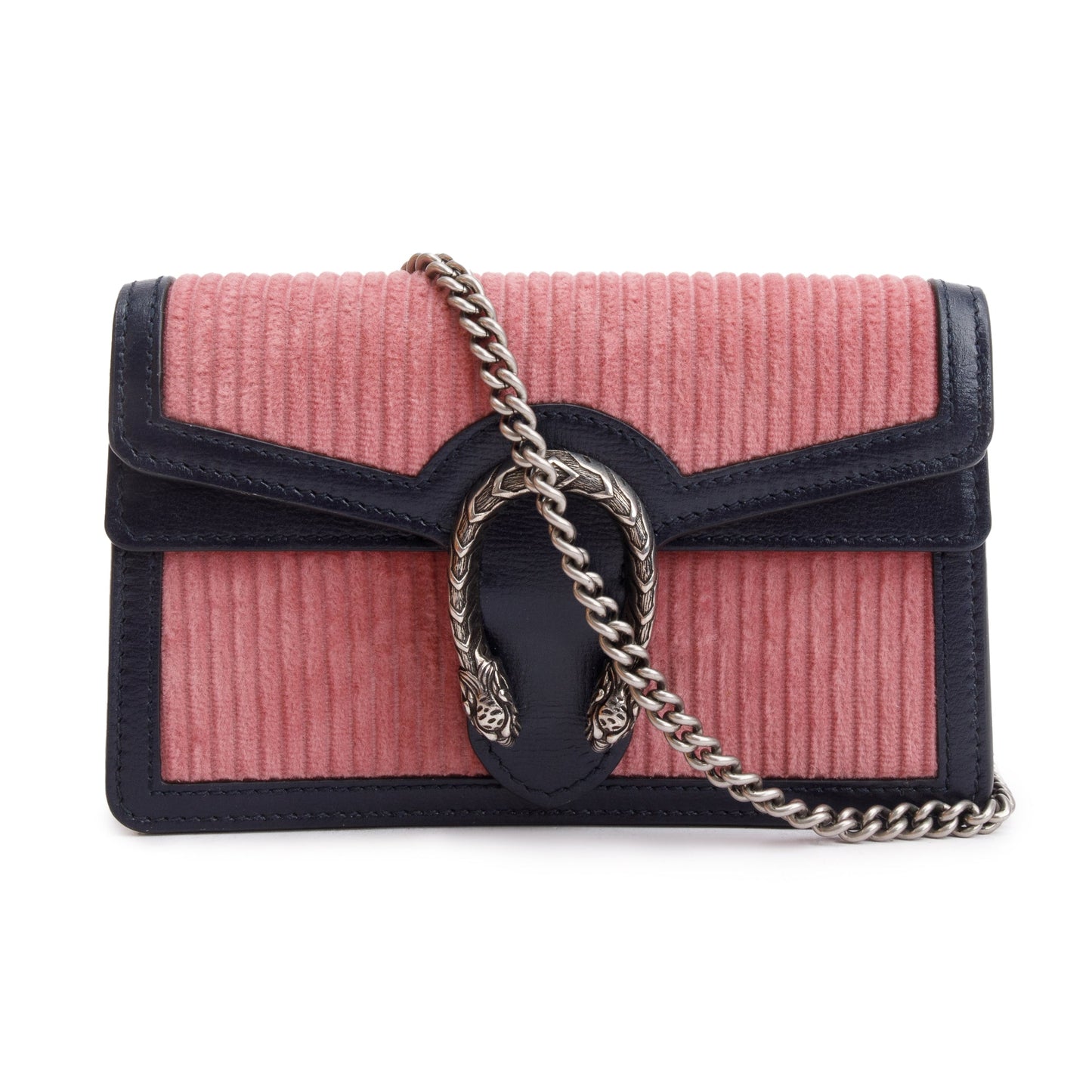 Gucci Pink Corduroy Navy Leather Dionysus Super Mini Bag