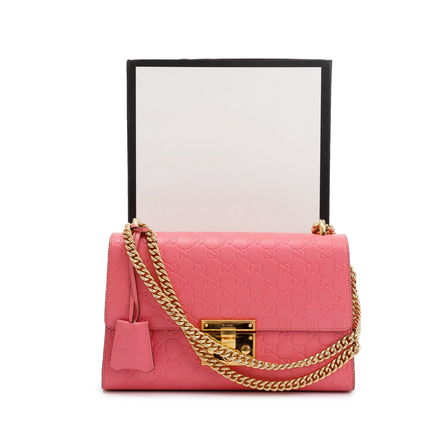 Gucci Pink GG Signature Leather Medium Padlock Shoulder Bag
