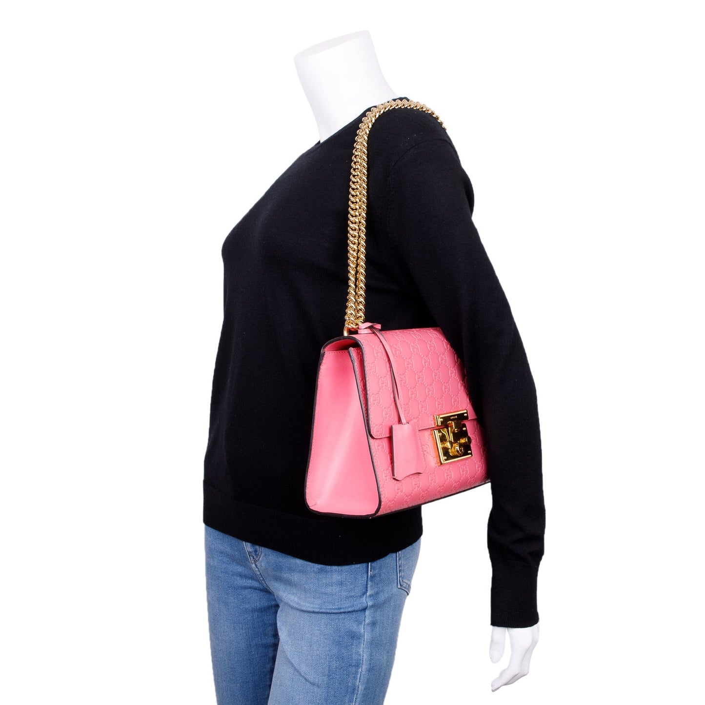 Gucci Pink GG Signature Leather Medium Padlock Shoulder Bag