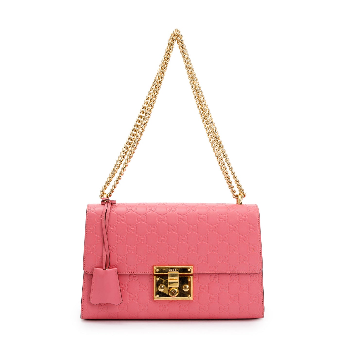 Gucci Pink GG Signature Leather Medium Padlock Shoulder Bag