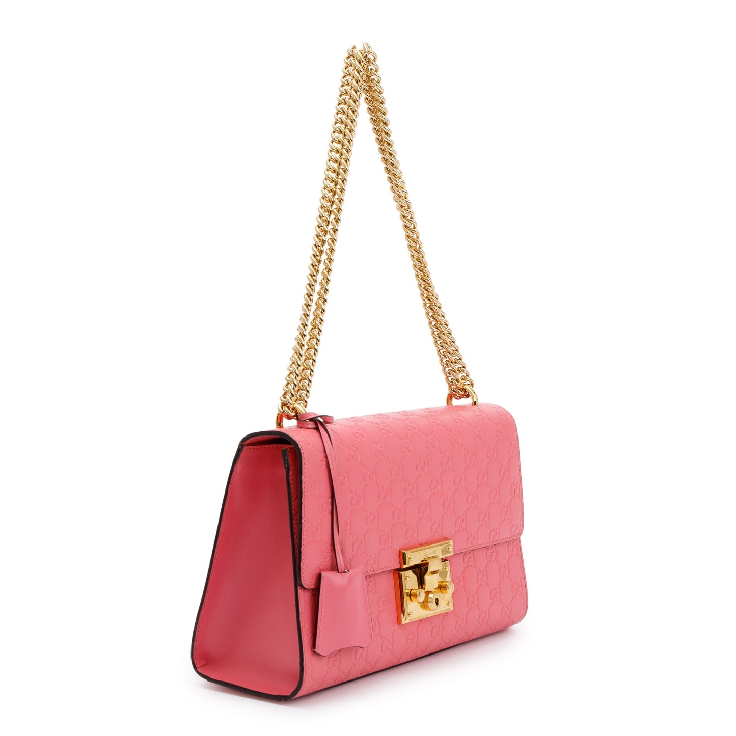 Gucci Pink GG Signature Leather Medium Padlock Shoulder Bag