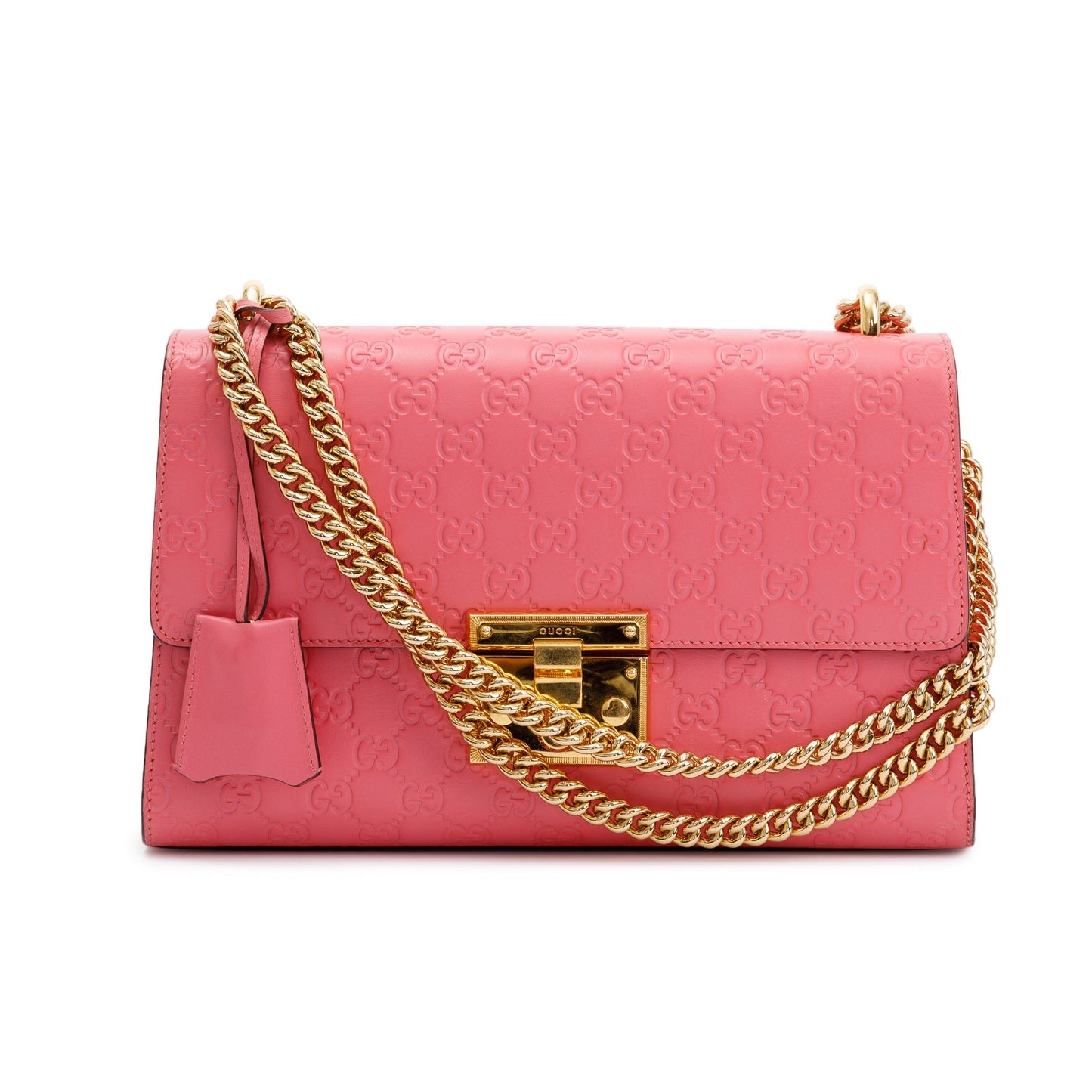 Gucci Pink GG Signature Leather Medium Padlock Shoulder Bag