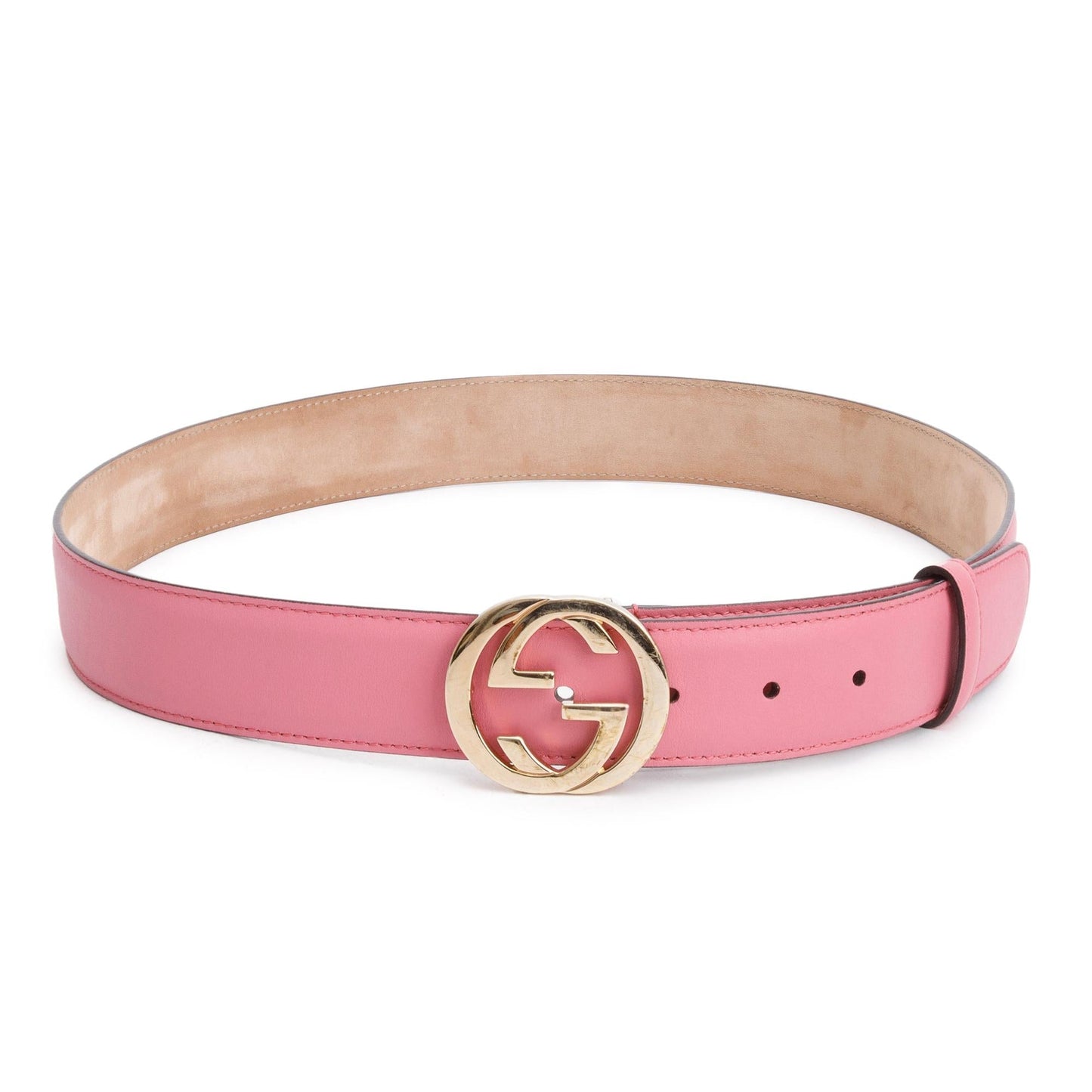 Gucci Pink Leather Belt with Interlocking G Buckle, 90 36