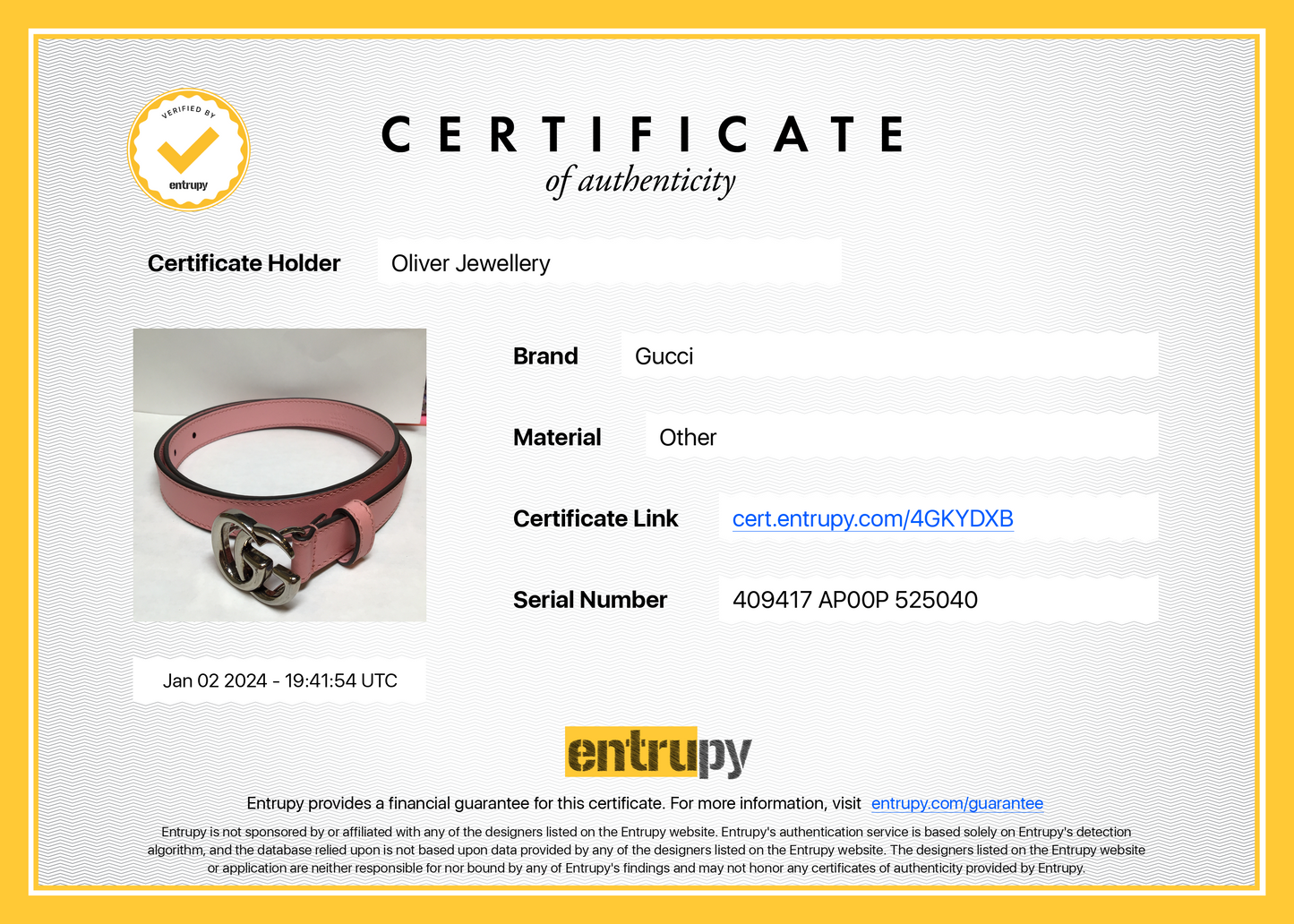 Gucci Pink Leather Thin Belt with Double G Buckle, 75 30