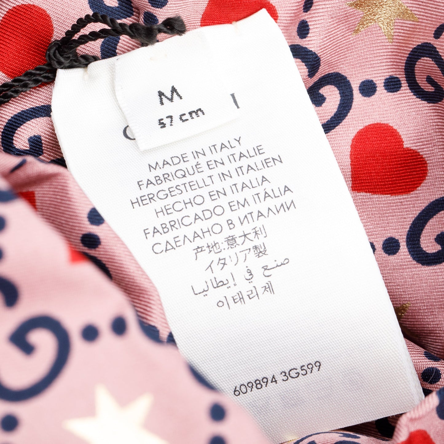 Gucci Pink & Multicolor GG Heart Star Print Silk Headband Size M 57