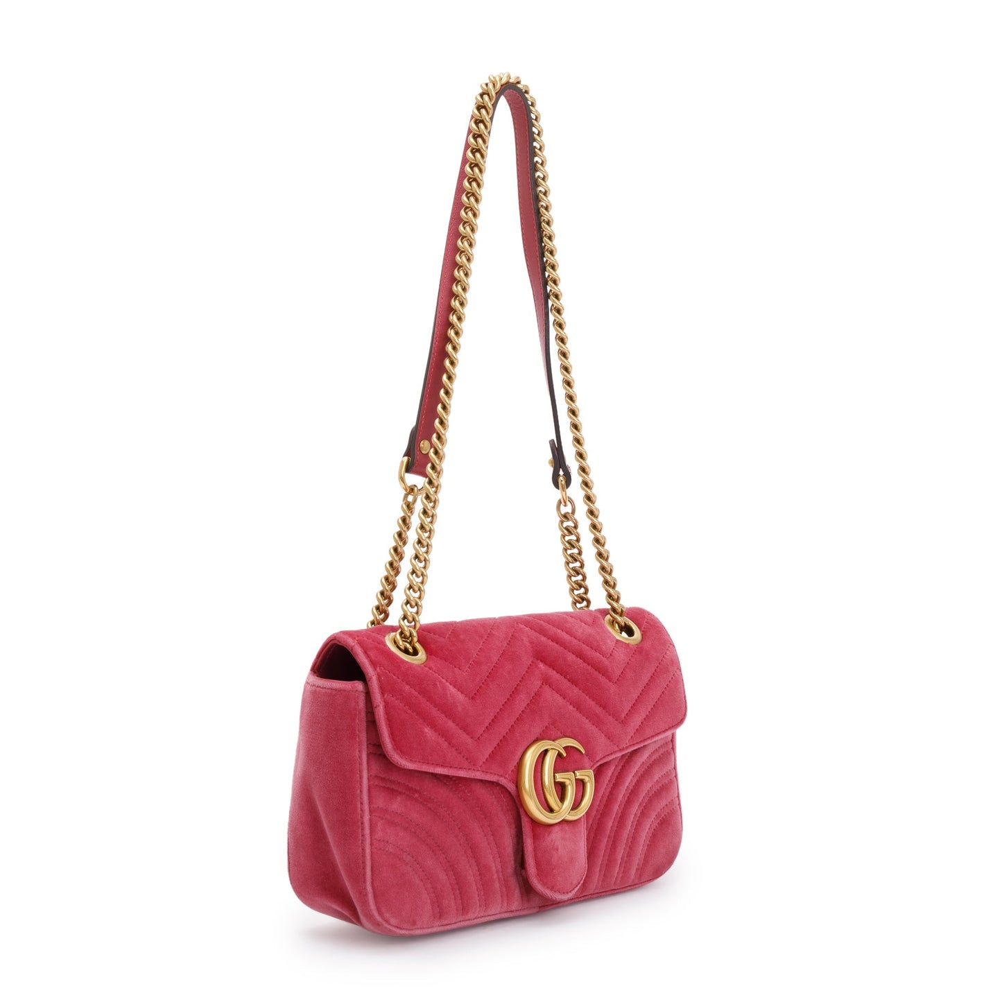 Gucci Pink Velvet Matelasse GG Marmont Small Shoulder Bag