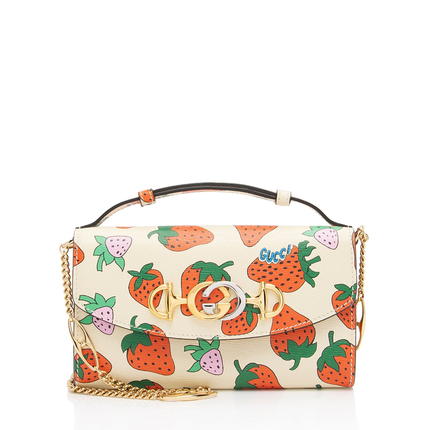 Gucci Printed Leather Strawberry Zumi Mini Shoulder Bag (SHF-Se6JXX)