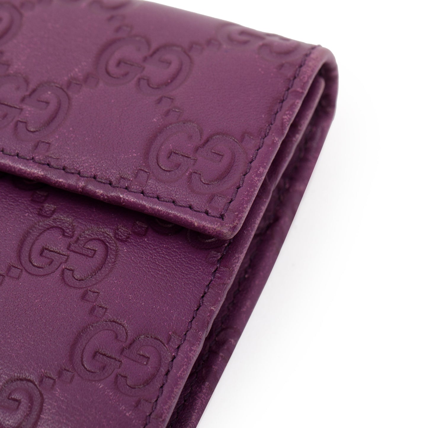 Gucci Purple Signature Leather Compact Flap Wallet