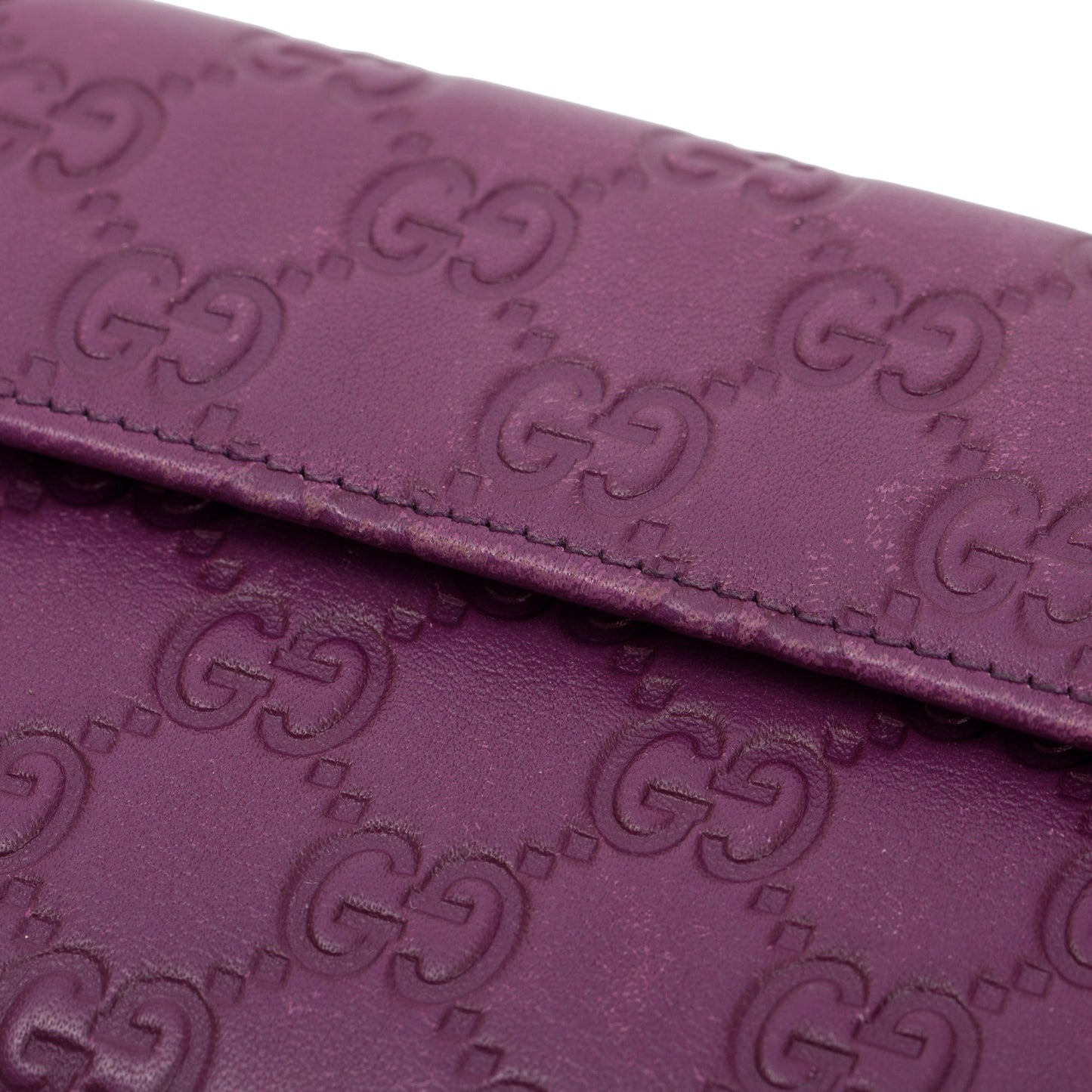 Gucci Purple Signature Leather Compact Flap Wallet