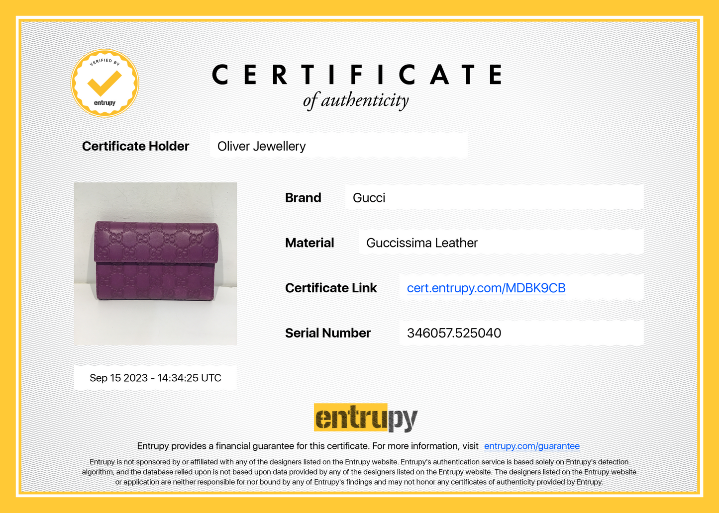 Gucci Purple Signature Leather Compact Flap Wallet
