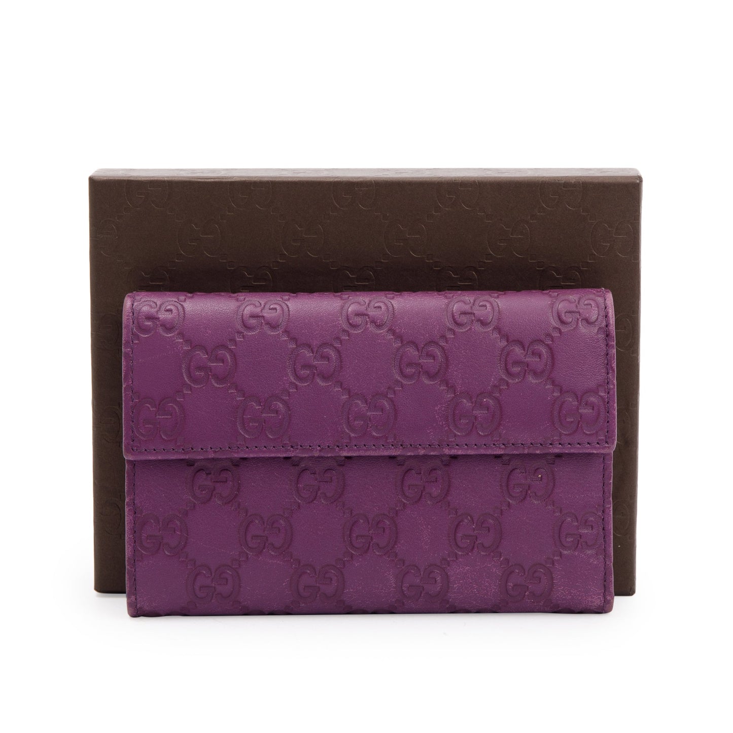 Gucci Purple Signature Leather Compact Flap Wallet