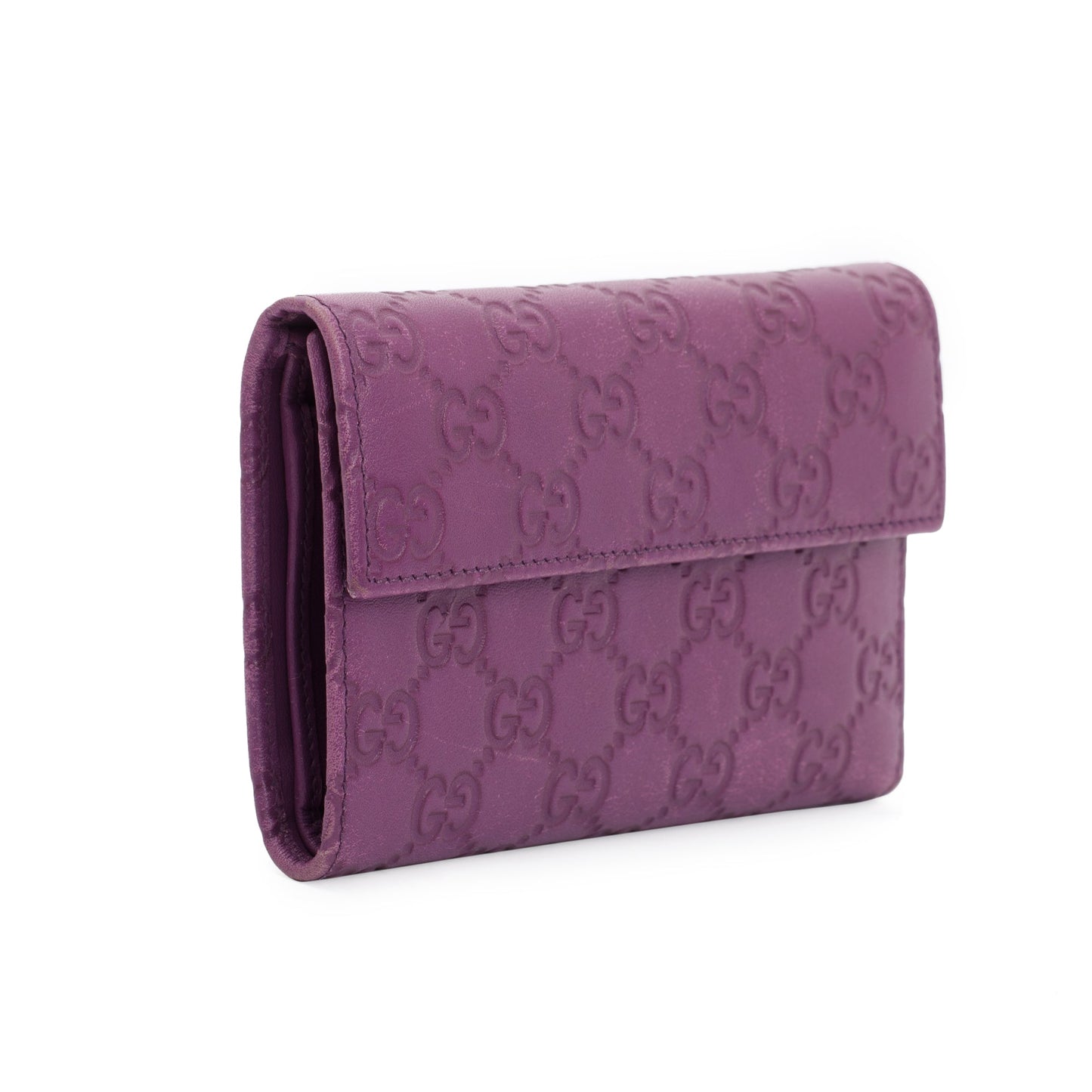Gucci Purple Signature Leather Compact Flap Wallet