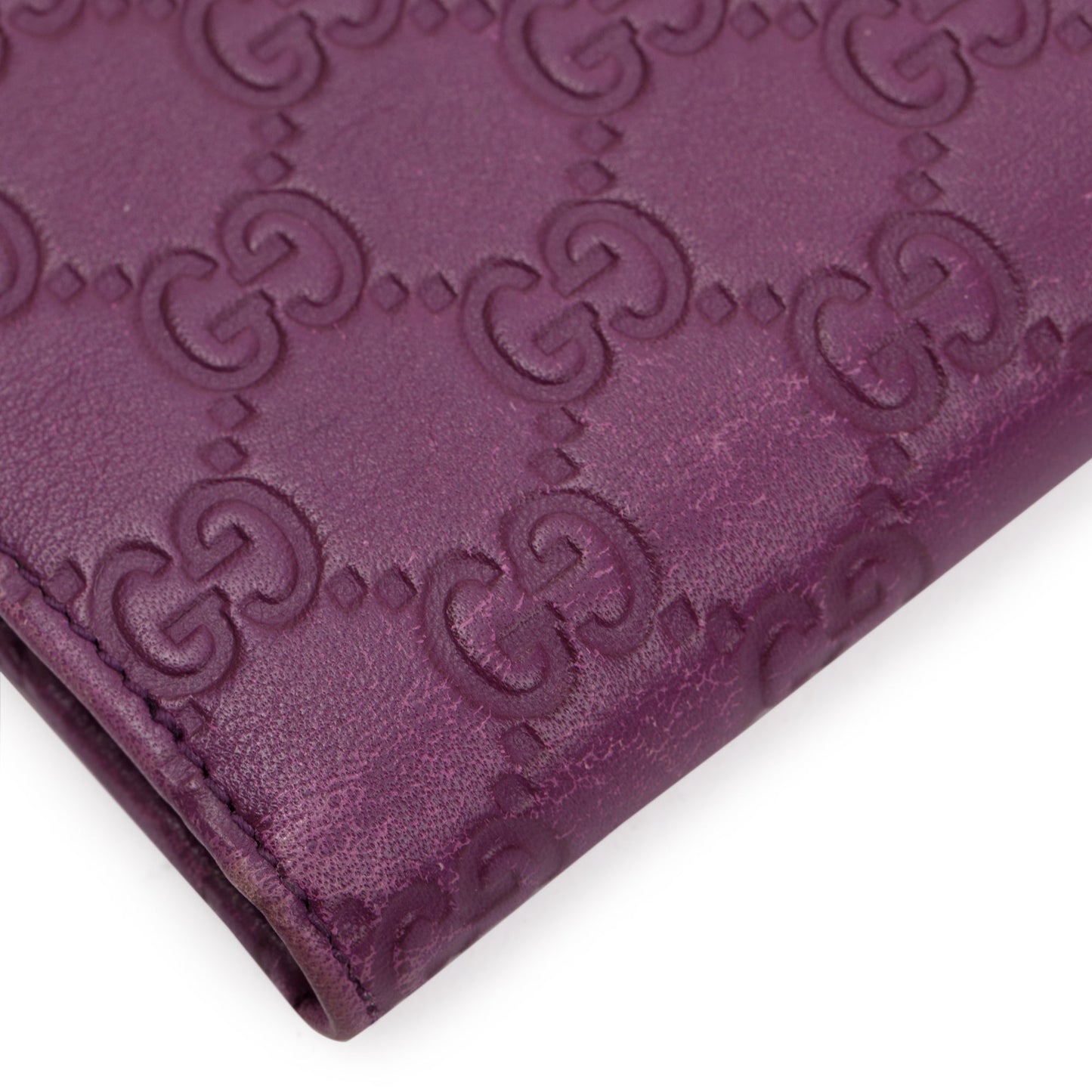 Gucci Purple Signature Leather Compact Flap Wallet