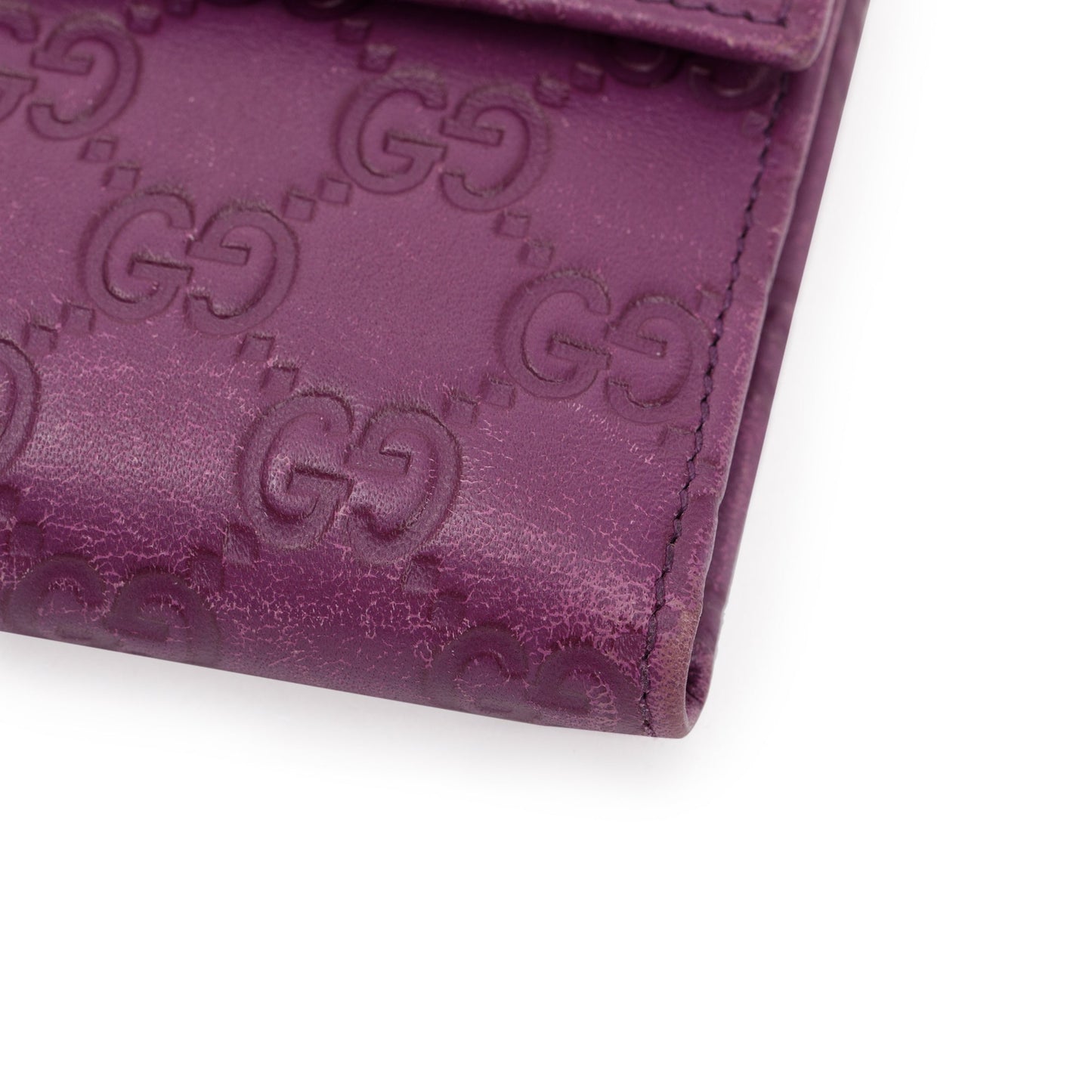 Gucci Purple Signature Leather Compact Flap Wallet