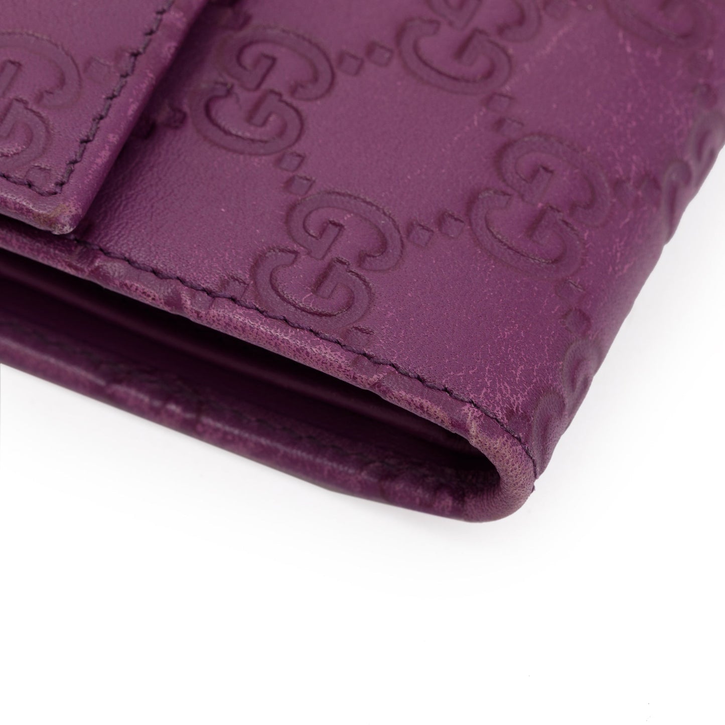 Gucci Purple Signature Leather Compact Flap Wallet