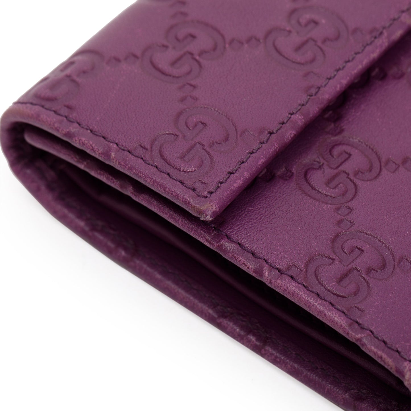 Gucci Purple Signature Leather Compact Flap Wallet
