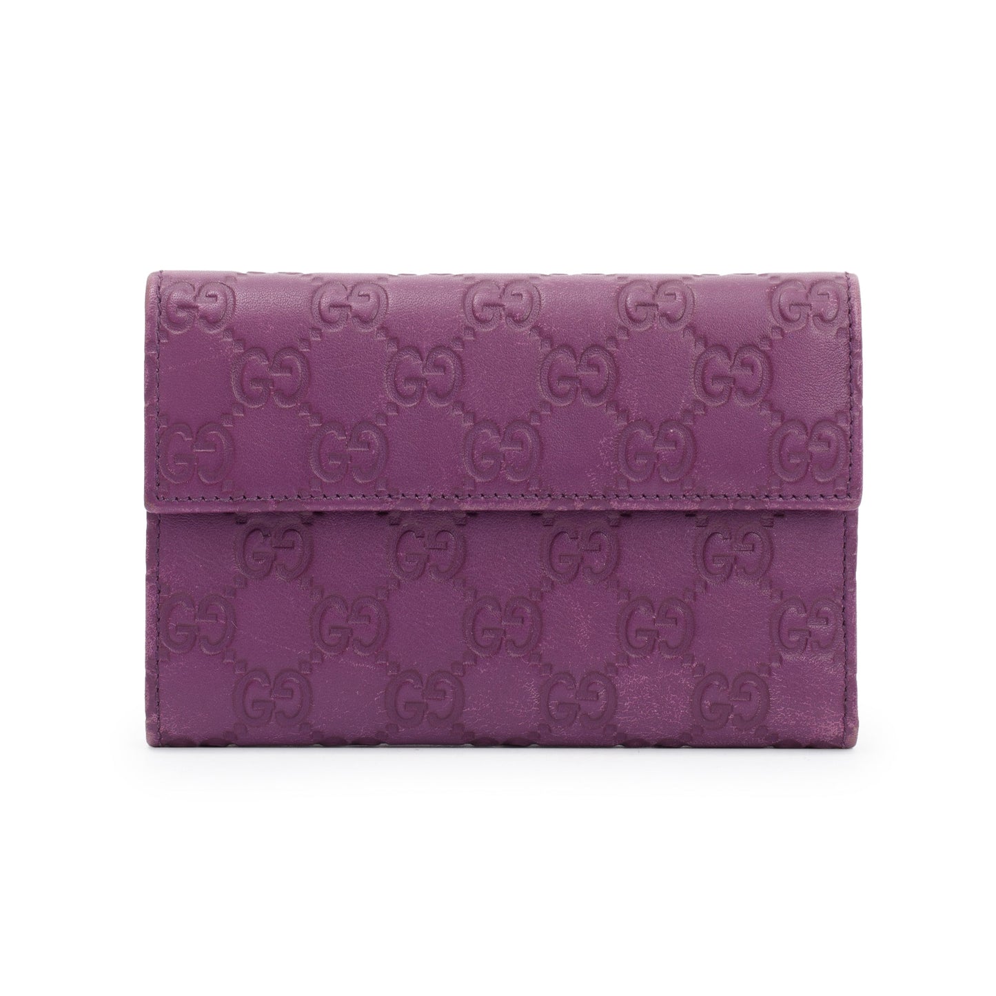 Gucci Purple Signature Leather Compact Flap Wallet